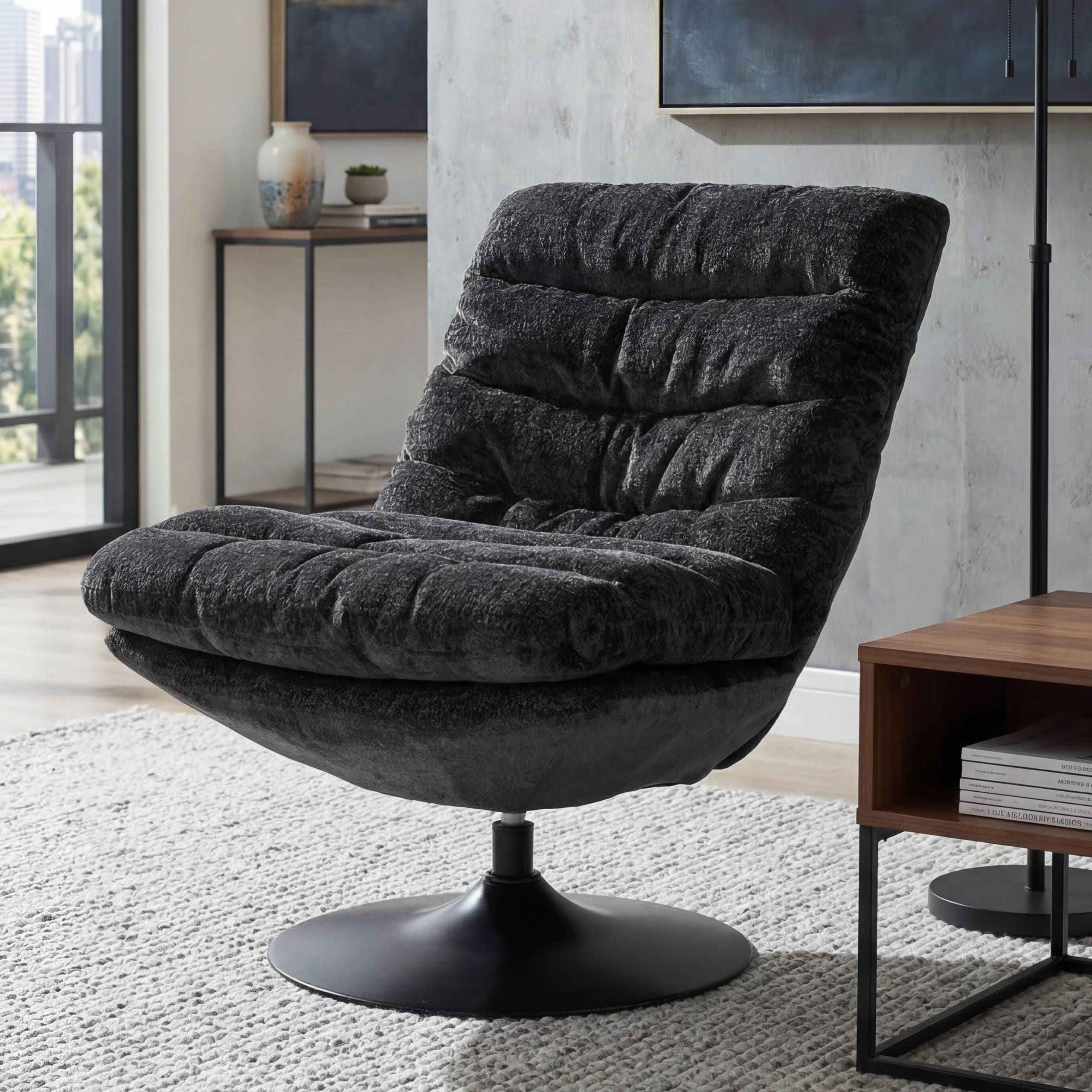 Loungesessel MCW-Q29, Cocktail-/Polster-/Relaxsessel Sessel drehbar Stoff Chenille (470g/m&sup2;) &Ouml;ko-Tex Stahl ~ dunkelgrau - Bild 1