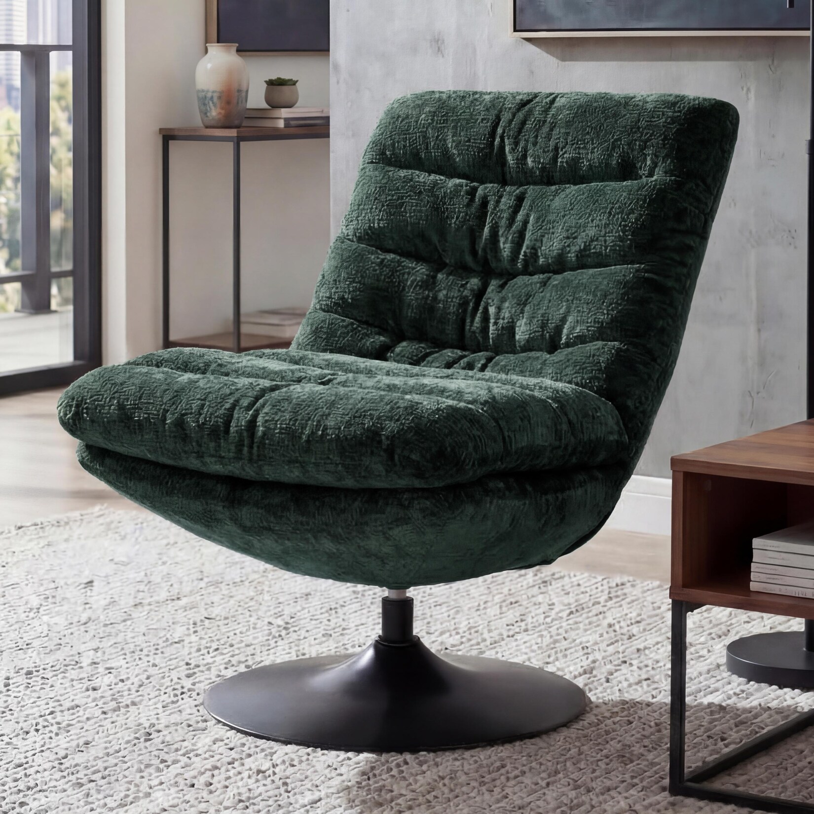 Loungesessel MCW-Q29, Cocktail-/Polster-/Relaxsessel Sessel drehbar Stoff Chenille (470g/m²) Öko-Tex Stahl ~ grün