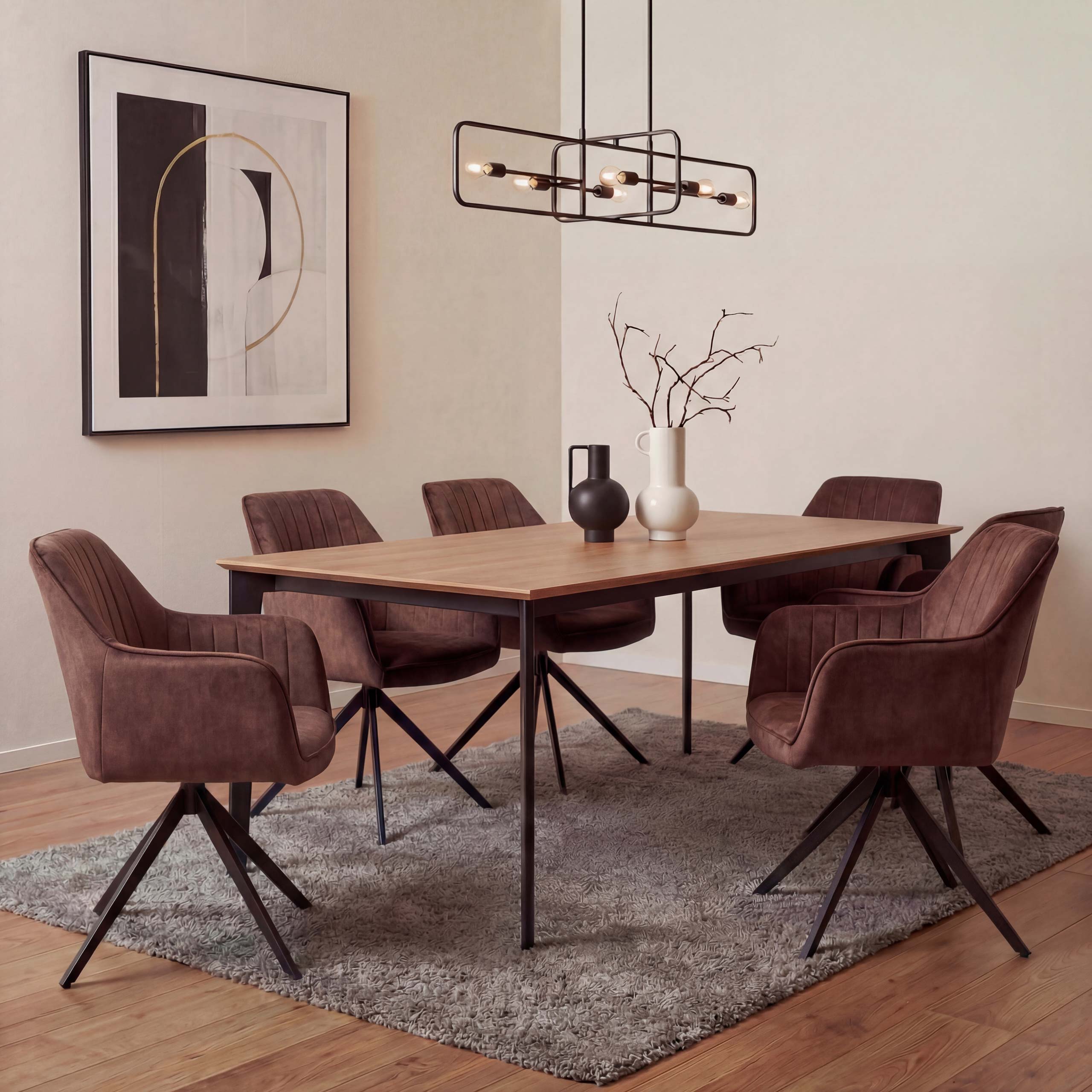 6er-Set Esszimmerstuhl MCW-L79, K&uuml;chenstuhl Armlehne drehbar Auto-Return Samt 440g/m&sup2; ~ Wildleder-Optik terrakotta-braun - Bild 1