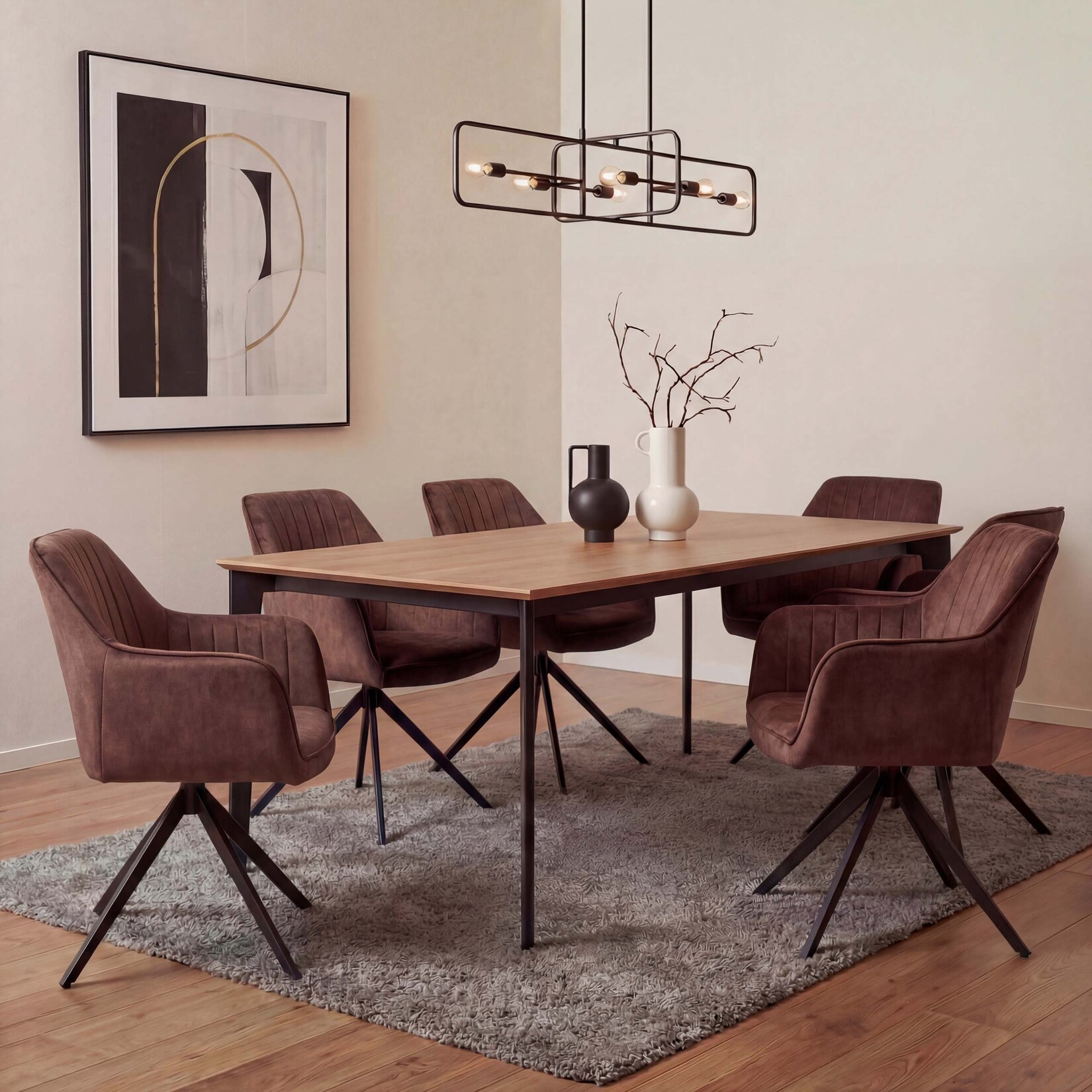 6er-Set Esszimmerstuhl MCW-L79, Küchenstuhl Armlehne drehbar Auto-Return Samt 440g/m² ~ Wildleder-Optik terrakotta-braun