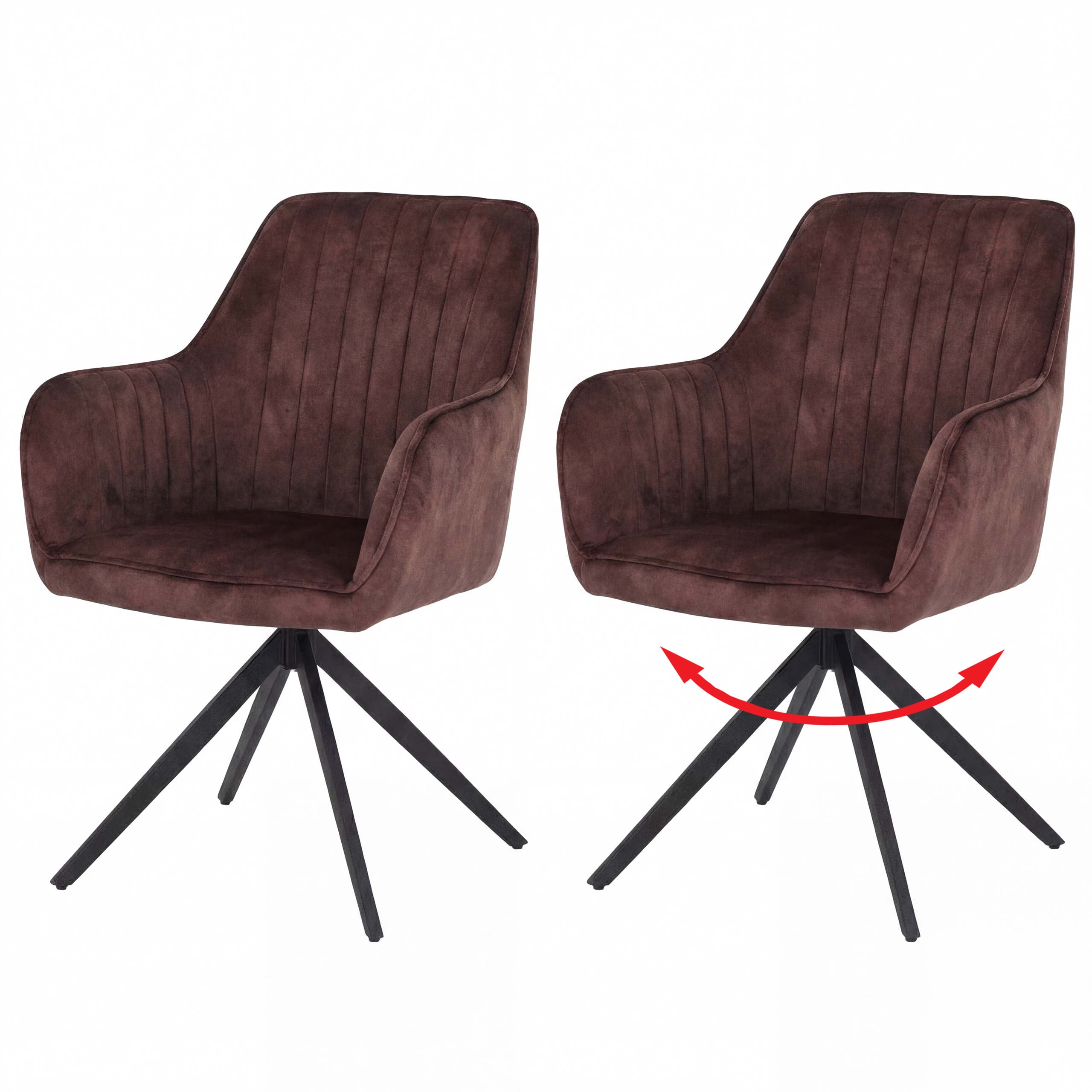 2er-Set Esszimmerstuhl MCW-L79, K&uuml;chenstuhl Armlehne drehbar Auto-Return Samt 440g/m&sup2; ~ Wildleder-Optik terrakotta-braun - Bild 1