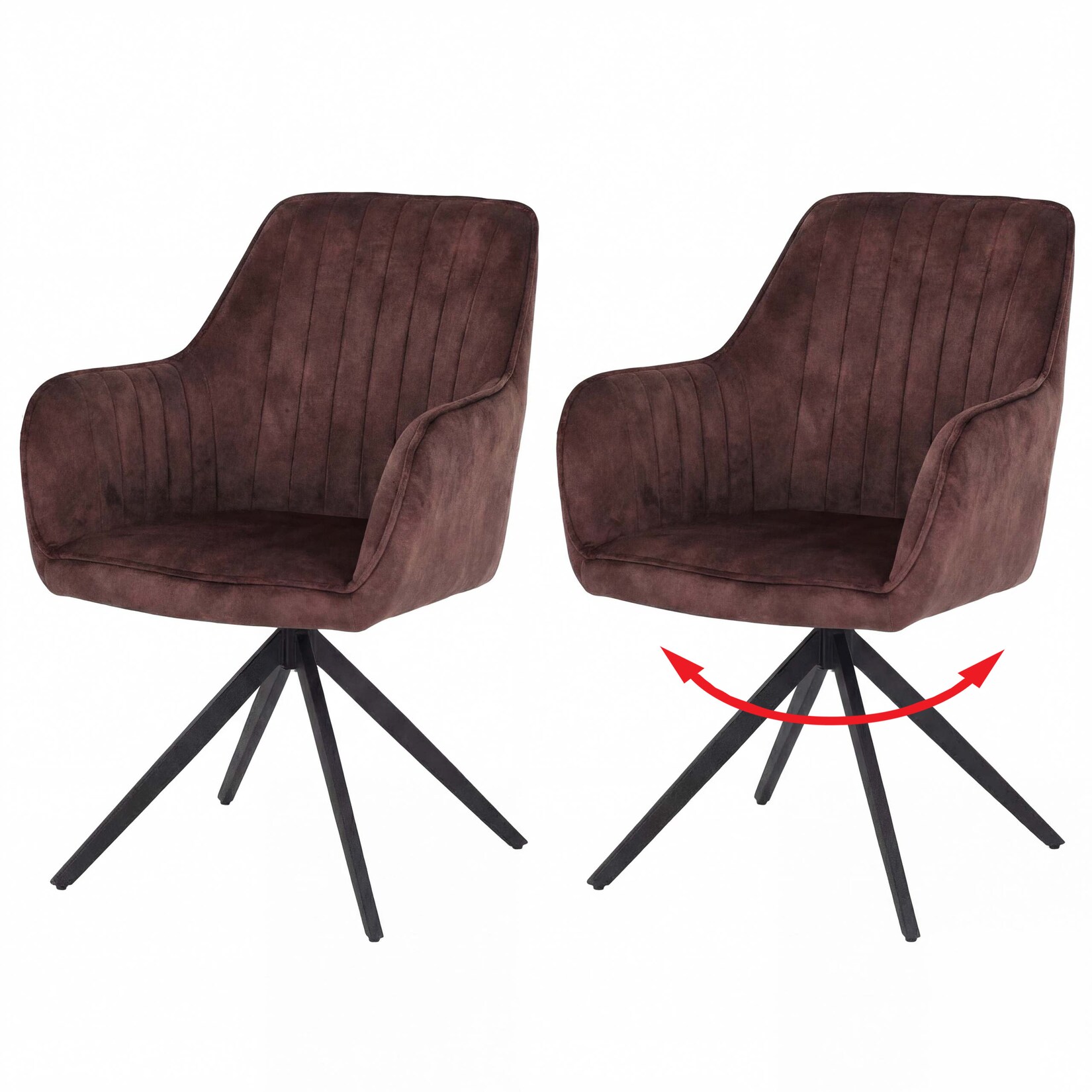 2er-Set Esszimmerstuhl MCW-L79, Küchenstuhl Armlehne drehbar Auto-Return Samt 440g/m² ~ Wildleder-Optik terrakotta-braun