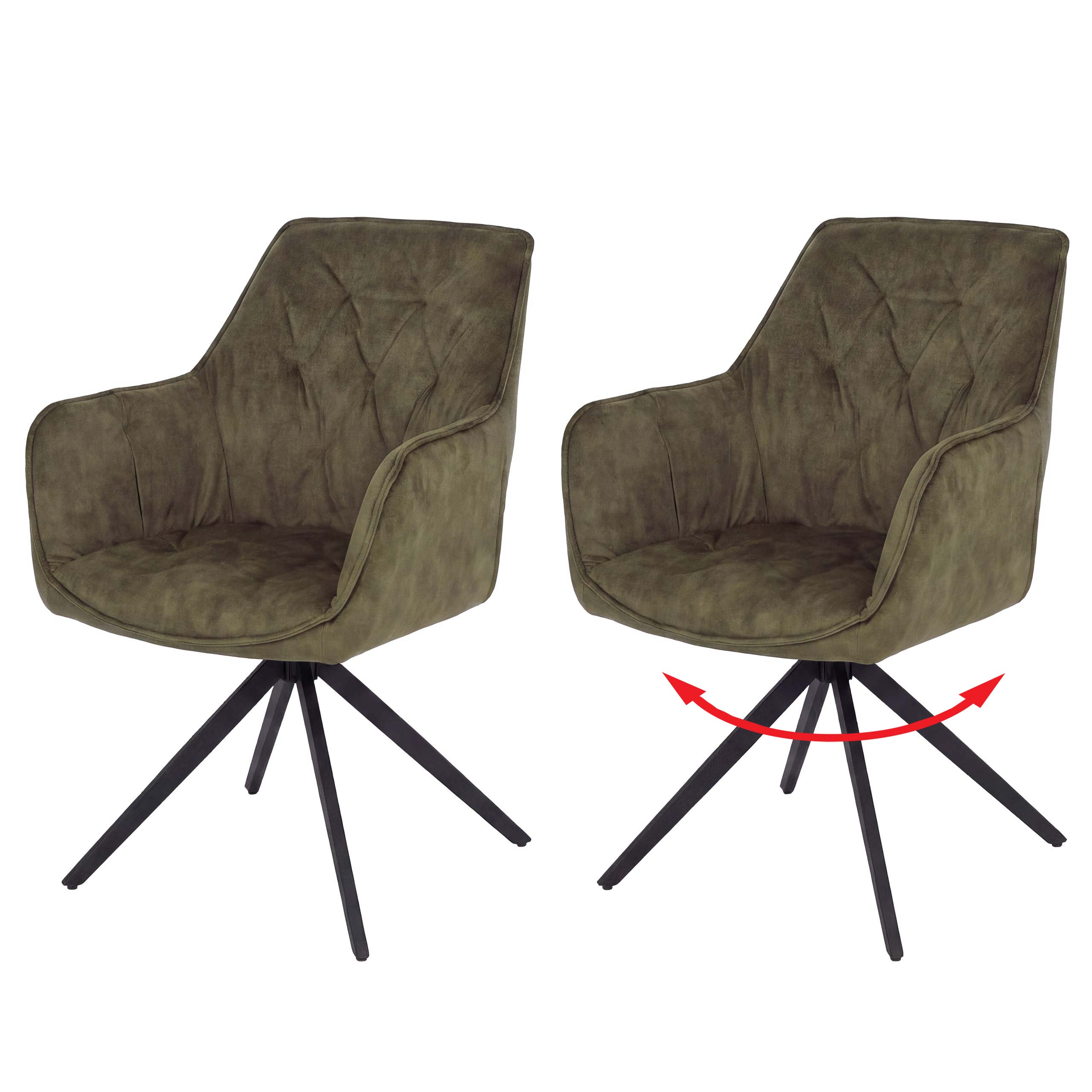 2er-Set Esszimmerstuhl MCW-L80, K&uuml;chenstuhl Armlehne drehbar Auto-Return Samt 440g/m&sup2; ~ Wildleder-Optik olivgr&uuml;n - Bild 1