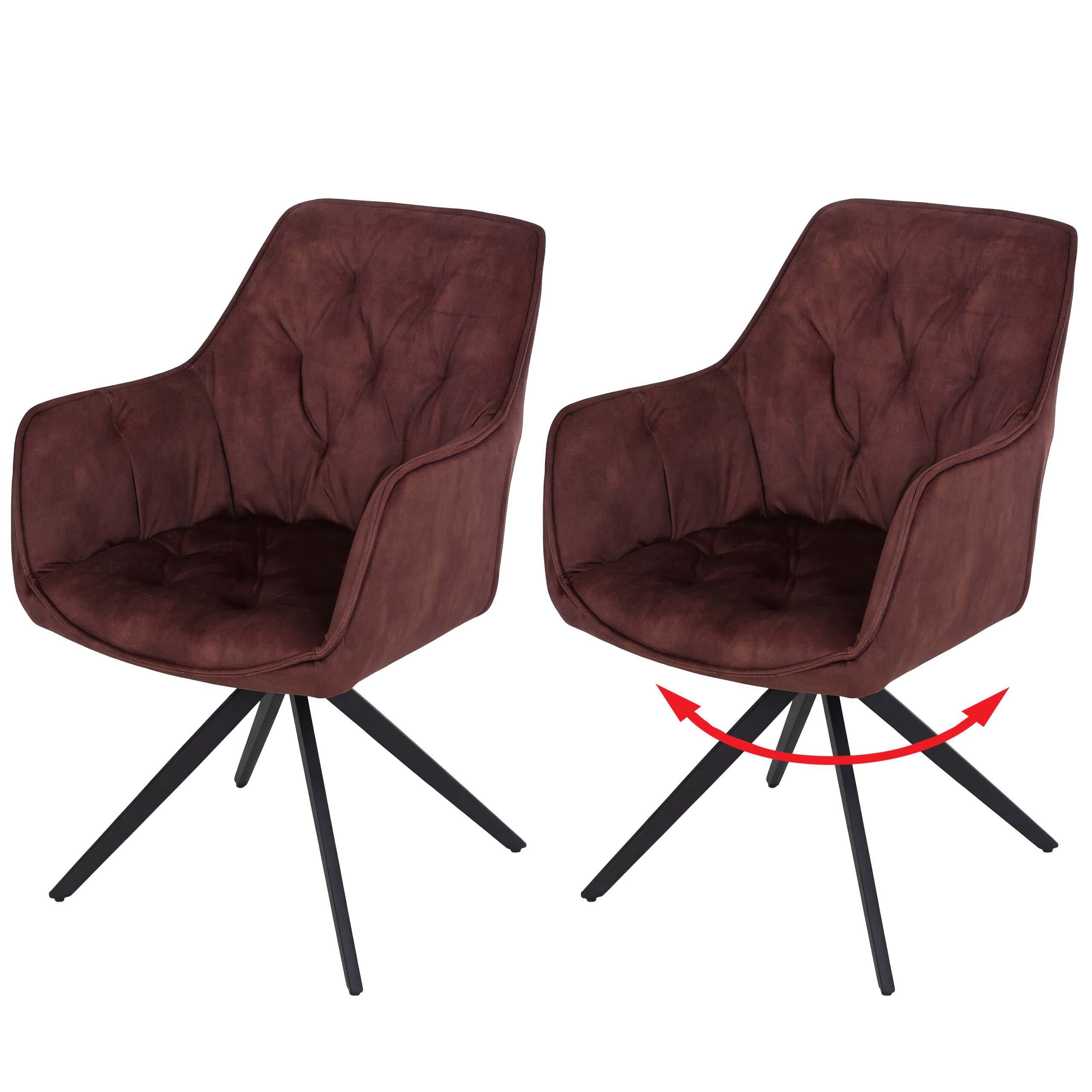 2er-Set Esszimmerstuhl MCW-L80, K&uuml;chenstuhl Armlehne drehbar Auto-Return Samt 440g/m&sup2; ~ Wildleder-Optik senfgelb - Bild 1