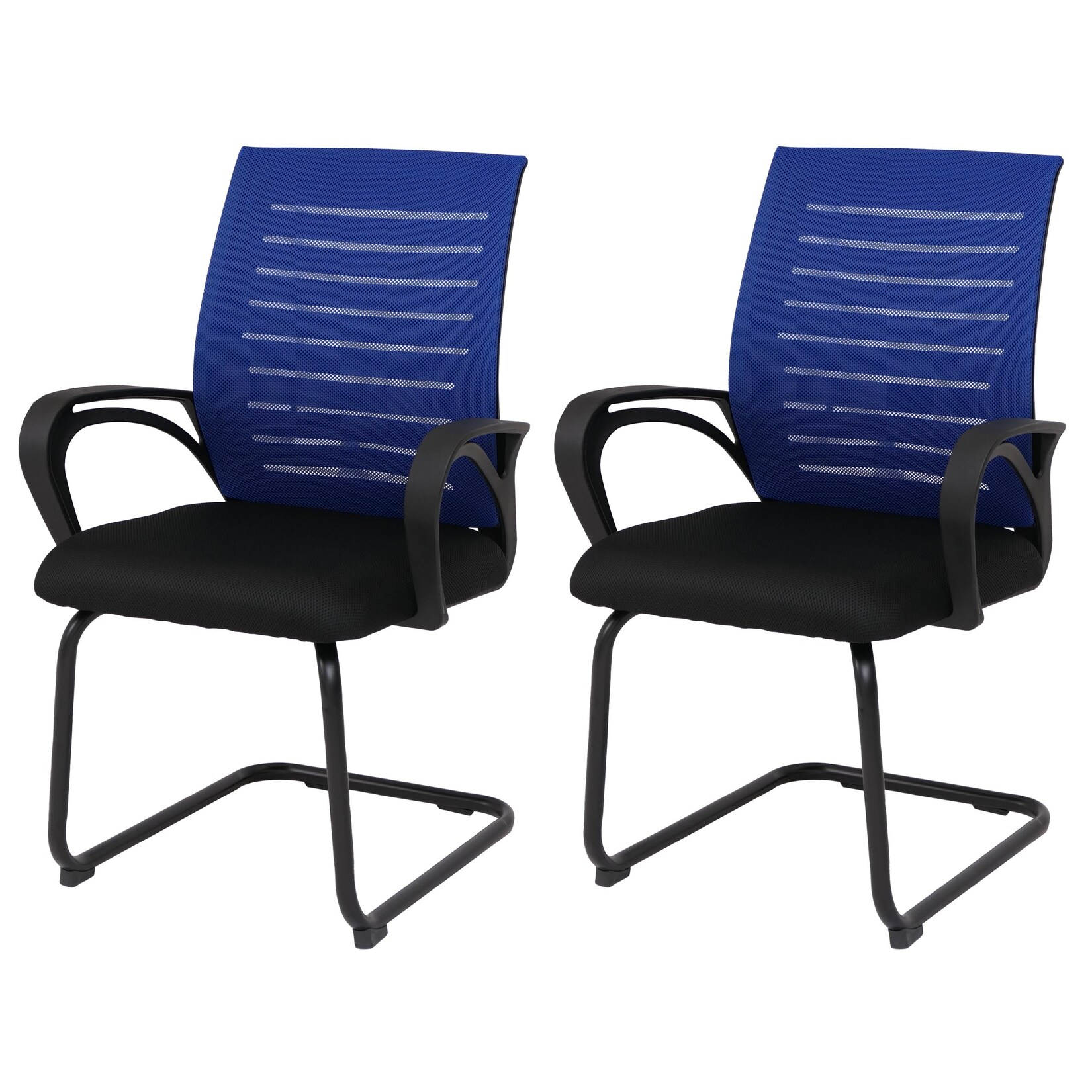 2er-Set Konferenzstuhl MCW-K51, Besucherstuhl Freischwinger, Stoff/Textil (250g/m²) MVG ~ blau, Gestell schwarz