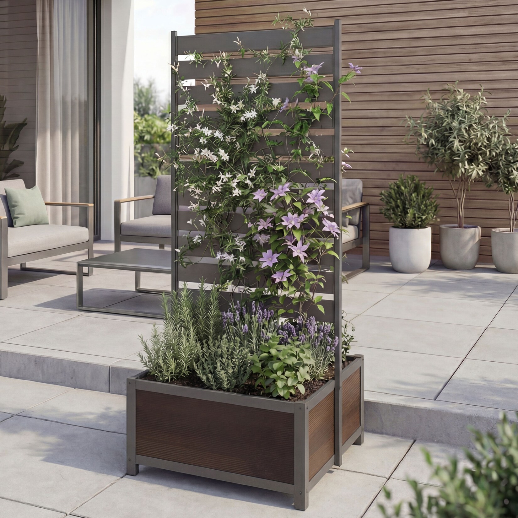Aluminium Beet mit Rankgitter MCW-P97, Blumenkasten Pflanzkübel Spalier, 110x60x75cm ~ grau