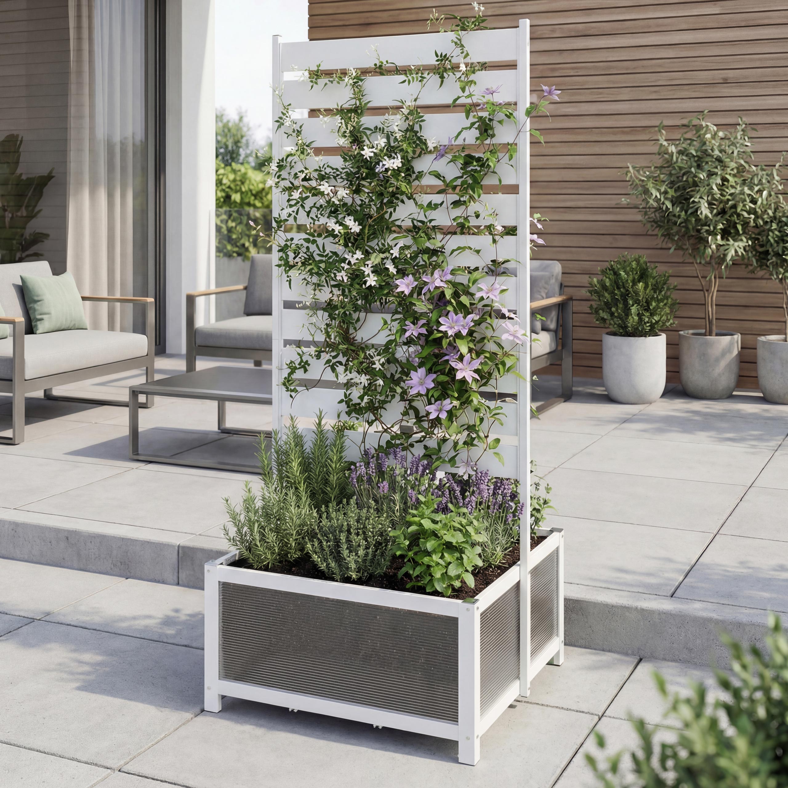 Aluminium Beet mit Rankgitter MCW-P97, Blumenkasten Pflanzk&uuml;bel Spalier, 110x60x75cm ~ wei&szlig; - Bild 1
