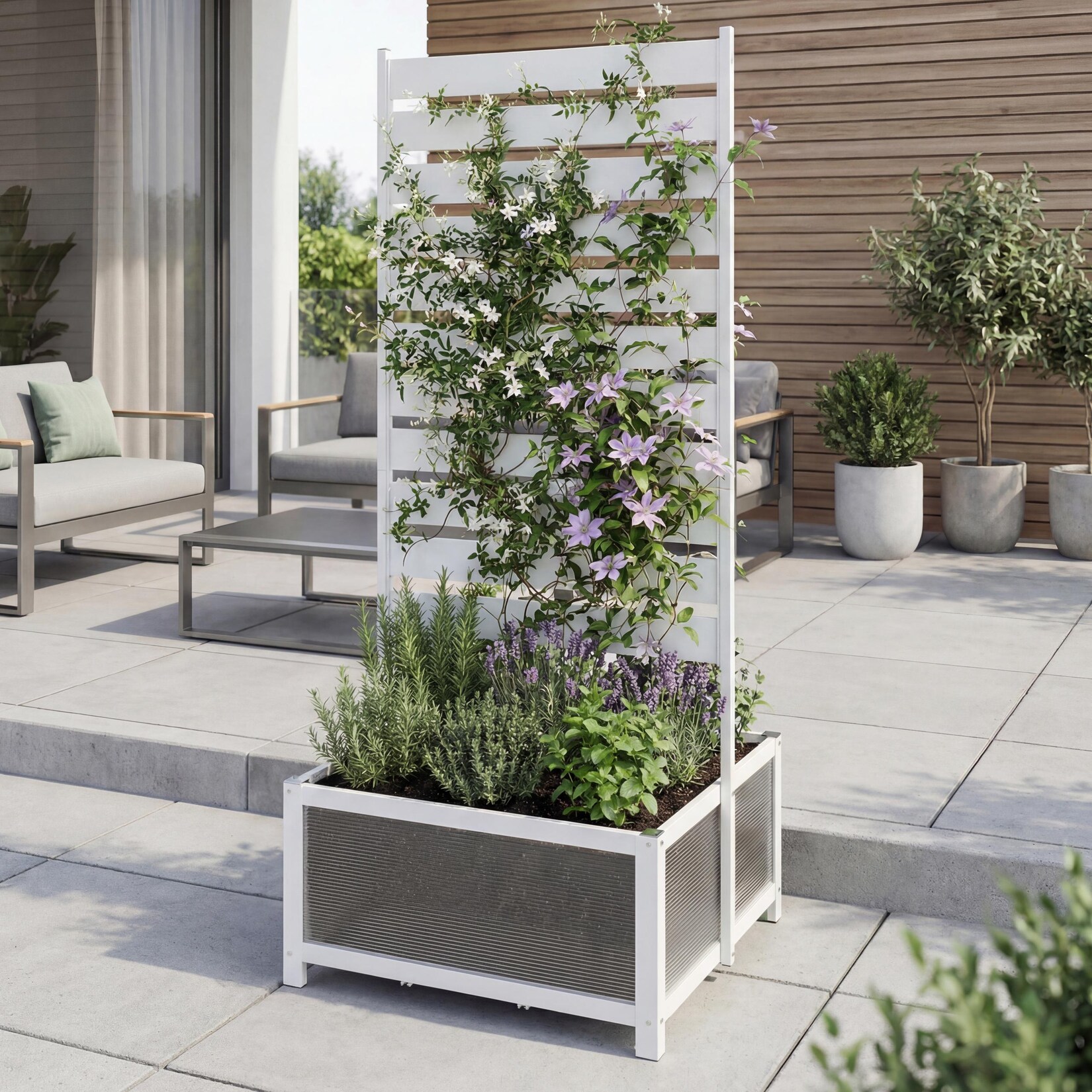 Aluminium Beet mit Rankgitter MCW-P97, Blumenkasten Pflanzkübel Spalier, 110x60x75cm ~ weiß