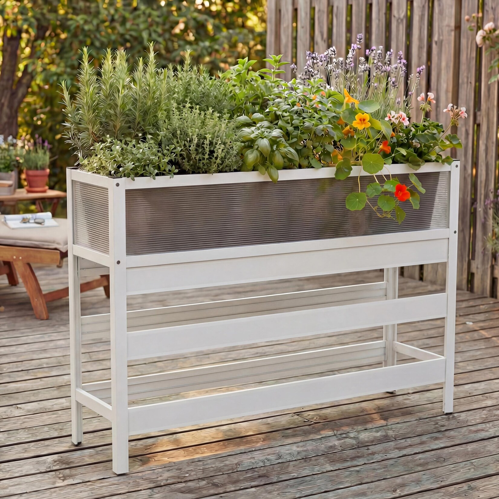 Hochbeet MCW-P96, Gemüse-/Pflanzbeet Blumenkasten Pflanzkübel Aluminium transparent 82x120x30cm ~ weiß