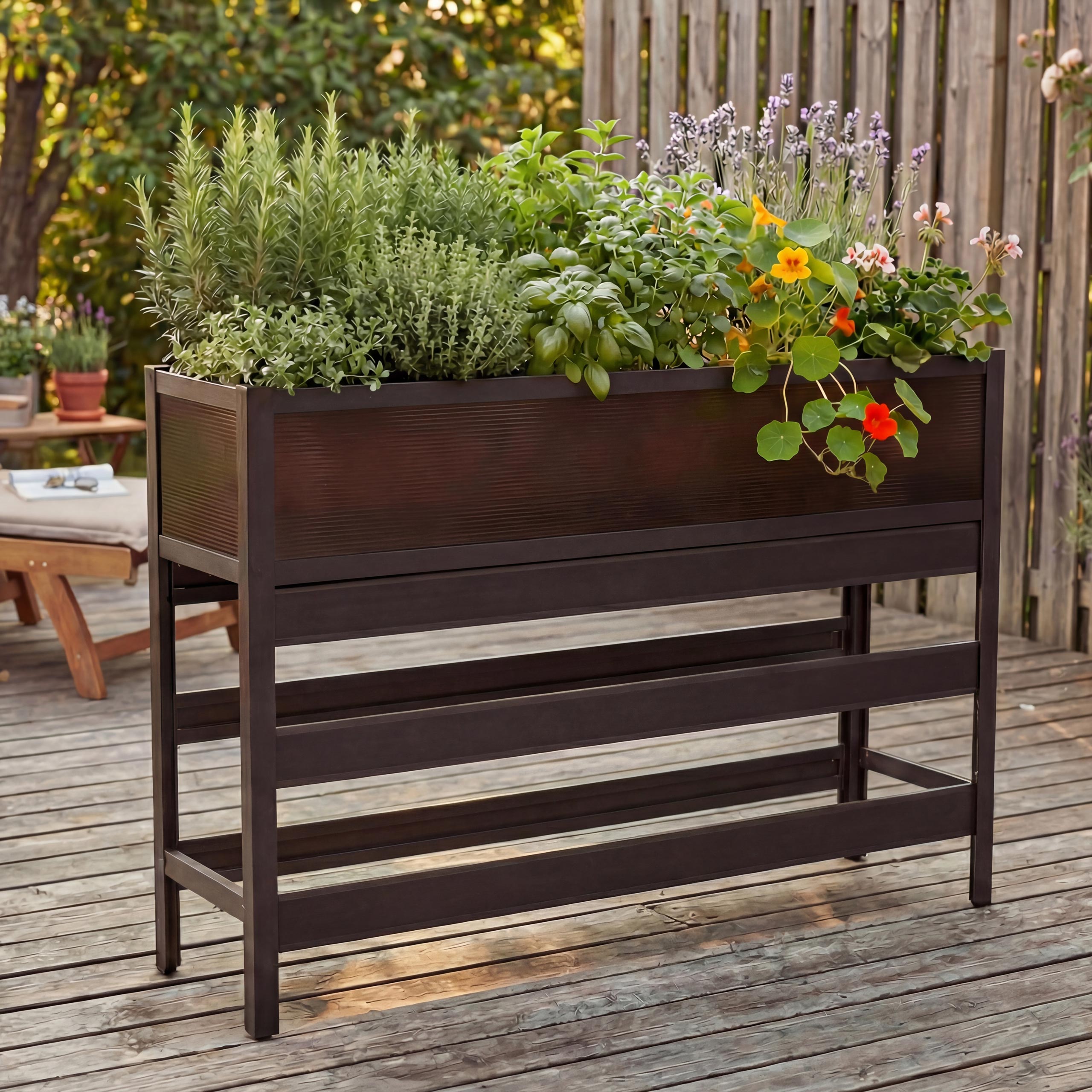 Hochbeet MCW-P96, Gem&uuml;se-/Pflanzbeet Blumenkasten Pflanzk&uuml;bel Aluminium transparent 82x120x30cm ~ dunkelbraun - Bild 1