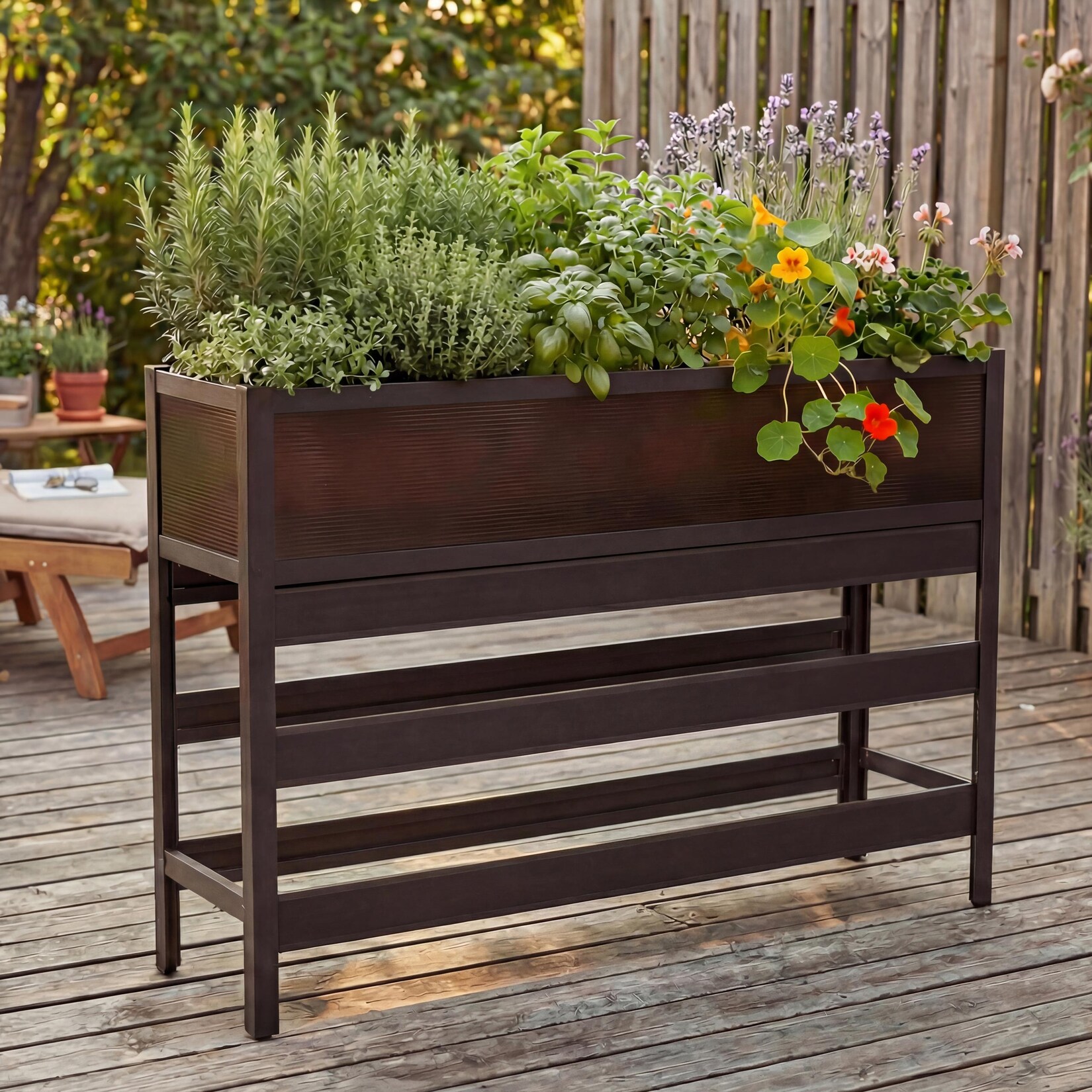 Hochbeet MCW-P96, Gemüse-/Pflanzbeet Blumenkasten Pflanzkübel Aluminium transparent 82x120x30cm ~ dunkelbraun