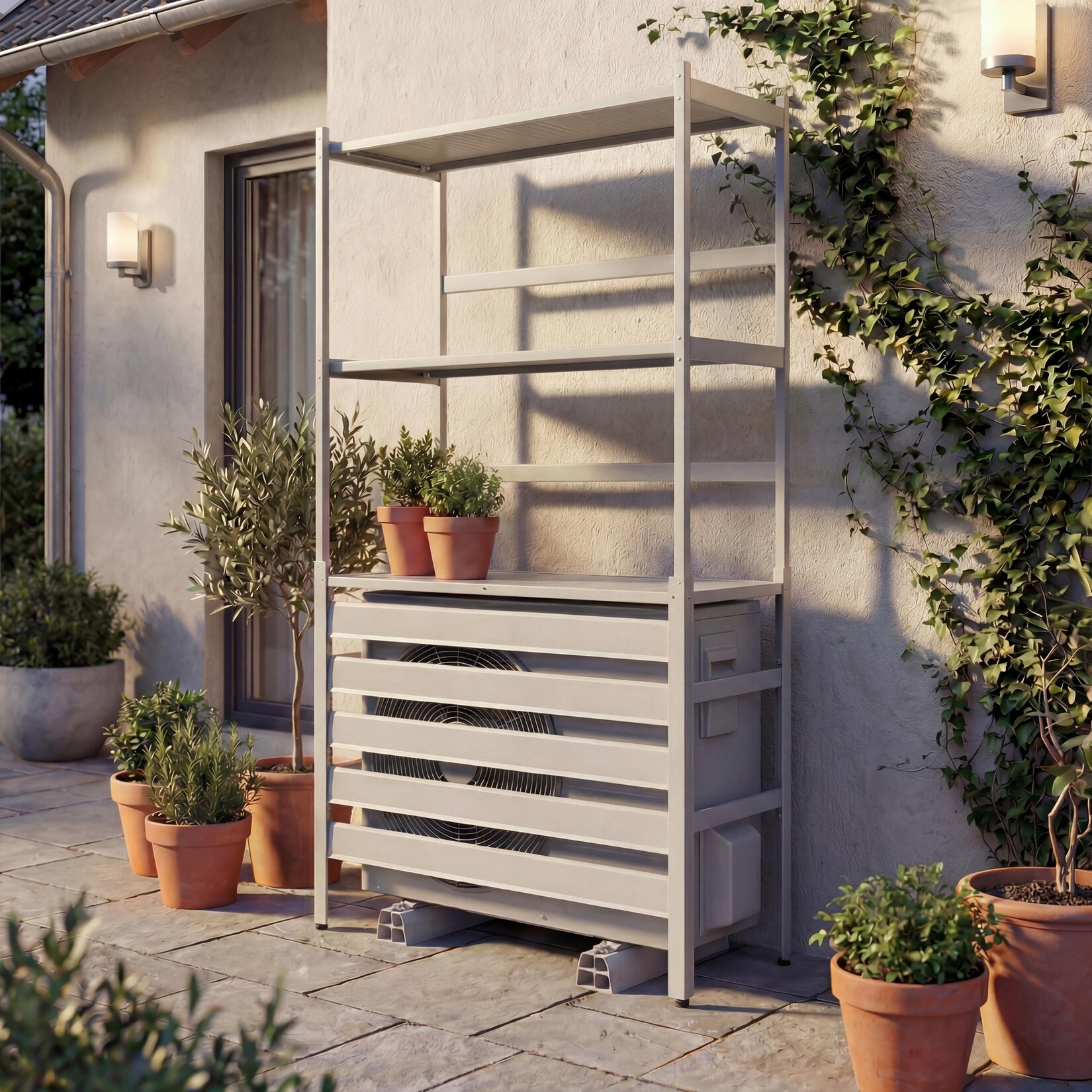 Aluminium Verkleidung für Klimaanlage/Wärmetauscher -P95, Abdeckung Schutzgitter Regal 163x90x38cm ~ grau-weiß