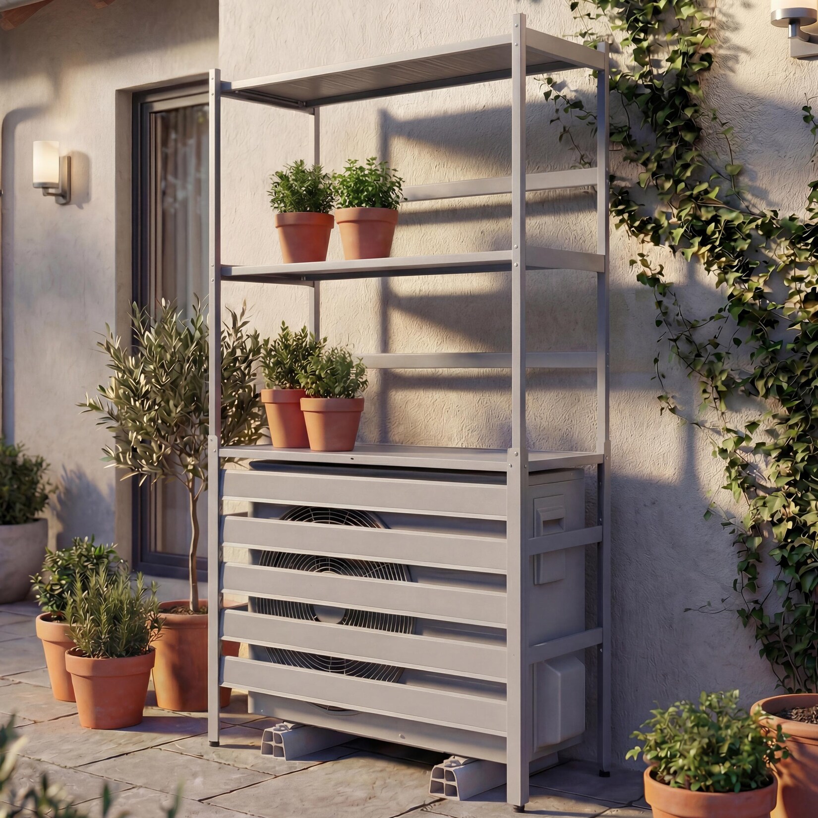 Aluminium Verkleidung für Klimaanlage/Wärmetauscher -P95, Abdeckung Schutzgitter Regal 163x90x38cm ~ grau