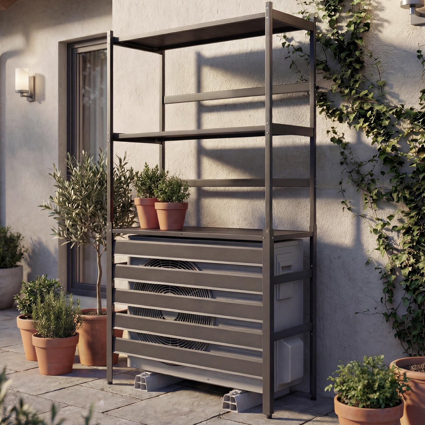 Aluminium Verkleidung für Klimaanlage/Wärmetauscher -P95, Abdeckung Schutzgitter Regal 163x90x38cm ~ anthrazit
