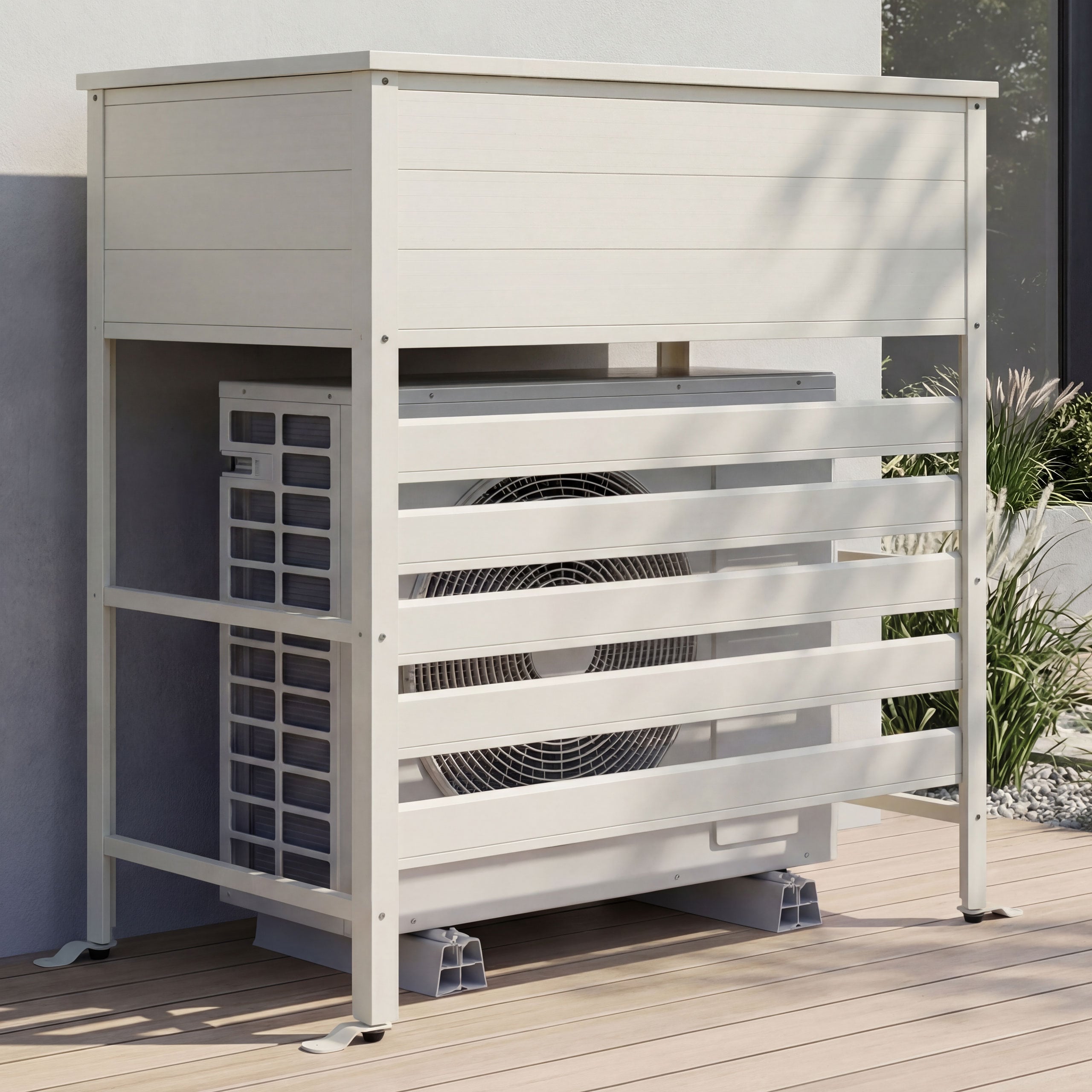 Aluminium Verkleidung f&uuml;r Klimaanlage/W&auml;rmetauscher MCW-P94, Abdeckung Aufbewahrungsbox 110x96x43cm ~ grau-wei&szlig; - Bild 1