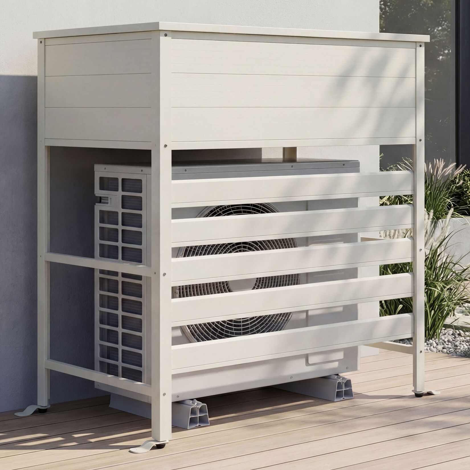 Aluminium Verkleidung für Klimaanlage/Wärmetauscher -P94, Abdeckung Aufbewahrungsbox 110x96x43cm ~ grau-weiß
