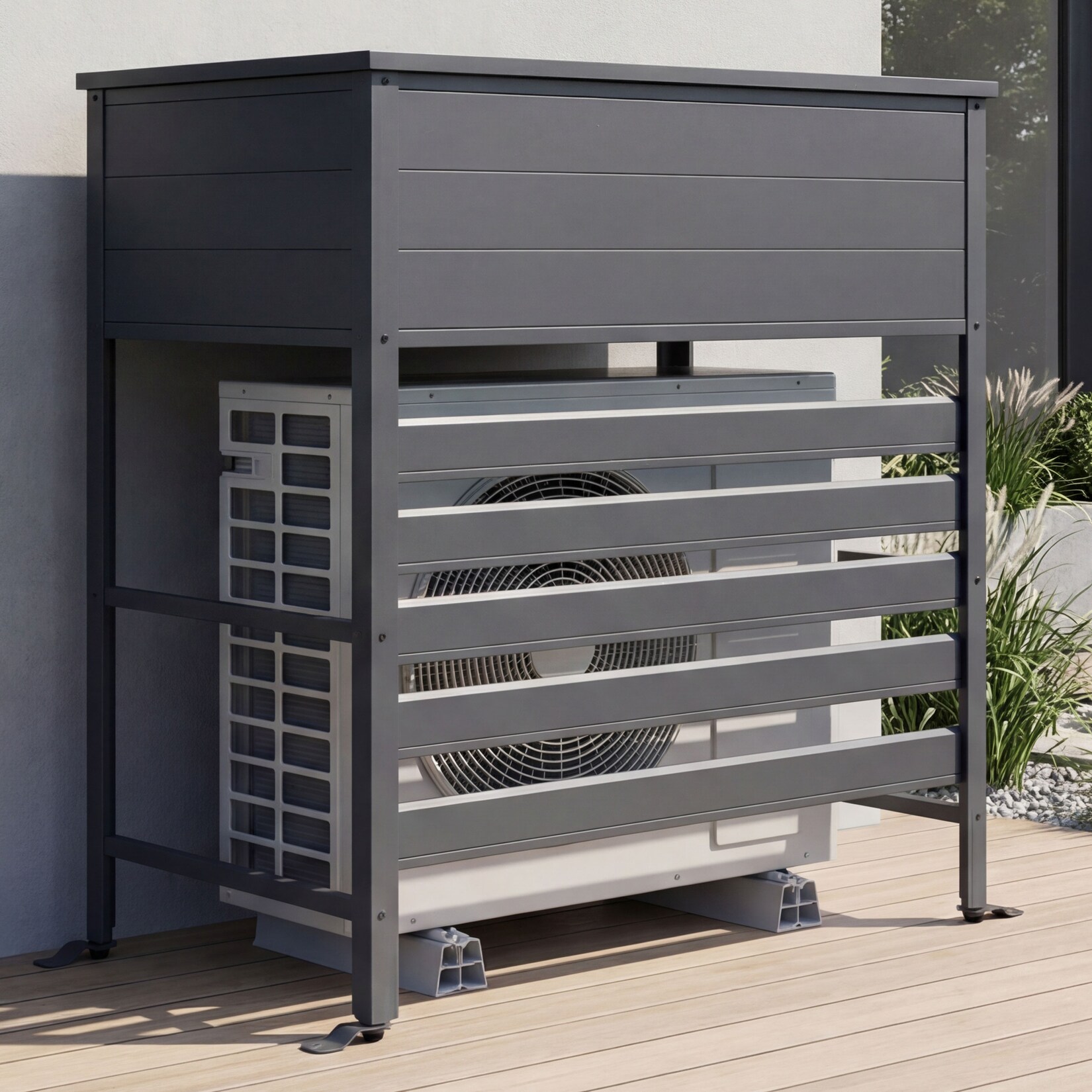 Aluminium Verkleidung für Klimaanlage/Wärmetauscher -P94, Abdeckung Aufbewahrungsbox 110x96x43cm ~ anthrazit