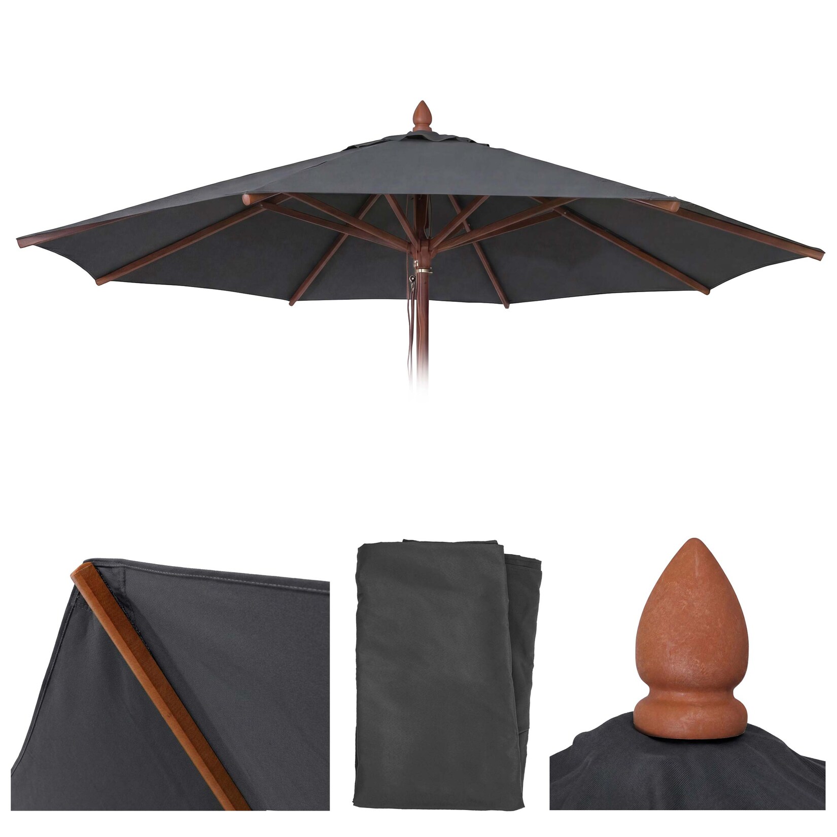 Ersatz-Bezug für Gastronomie Holz-Sonnenschirm -C57b, Sonnenschirmbezug, rund Ø4m Polyester ~ anthrazit