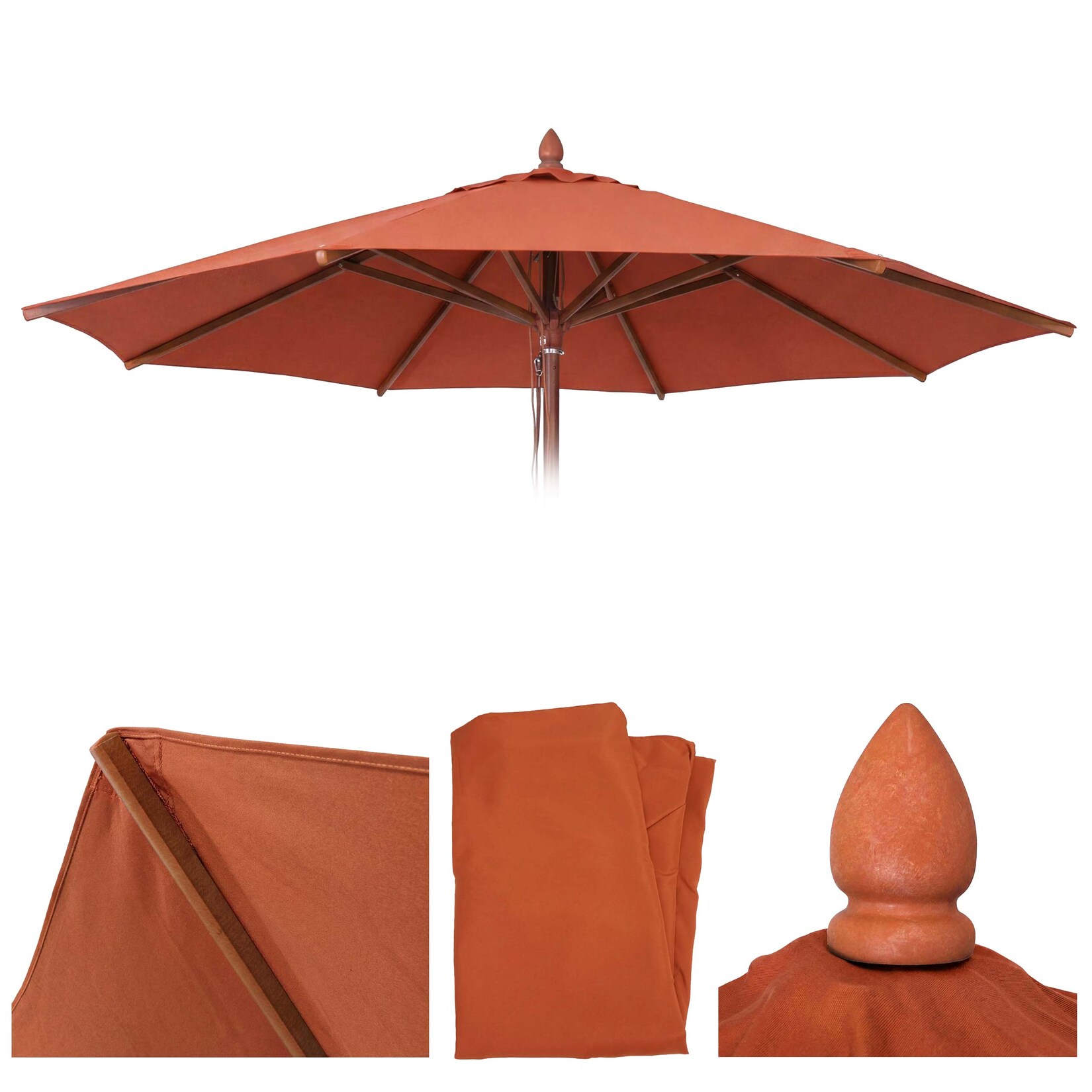 Ersatz-Bezug für Gastronomie Holz-Sonnenschirm -C57b, Sonnenschirmbezug, rund Ø4m Polyester ~ terrakotta