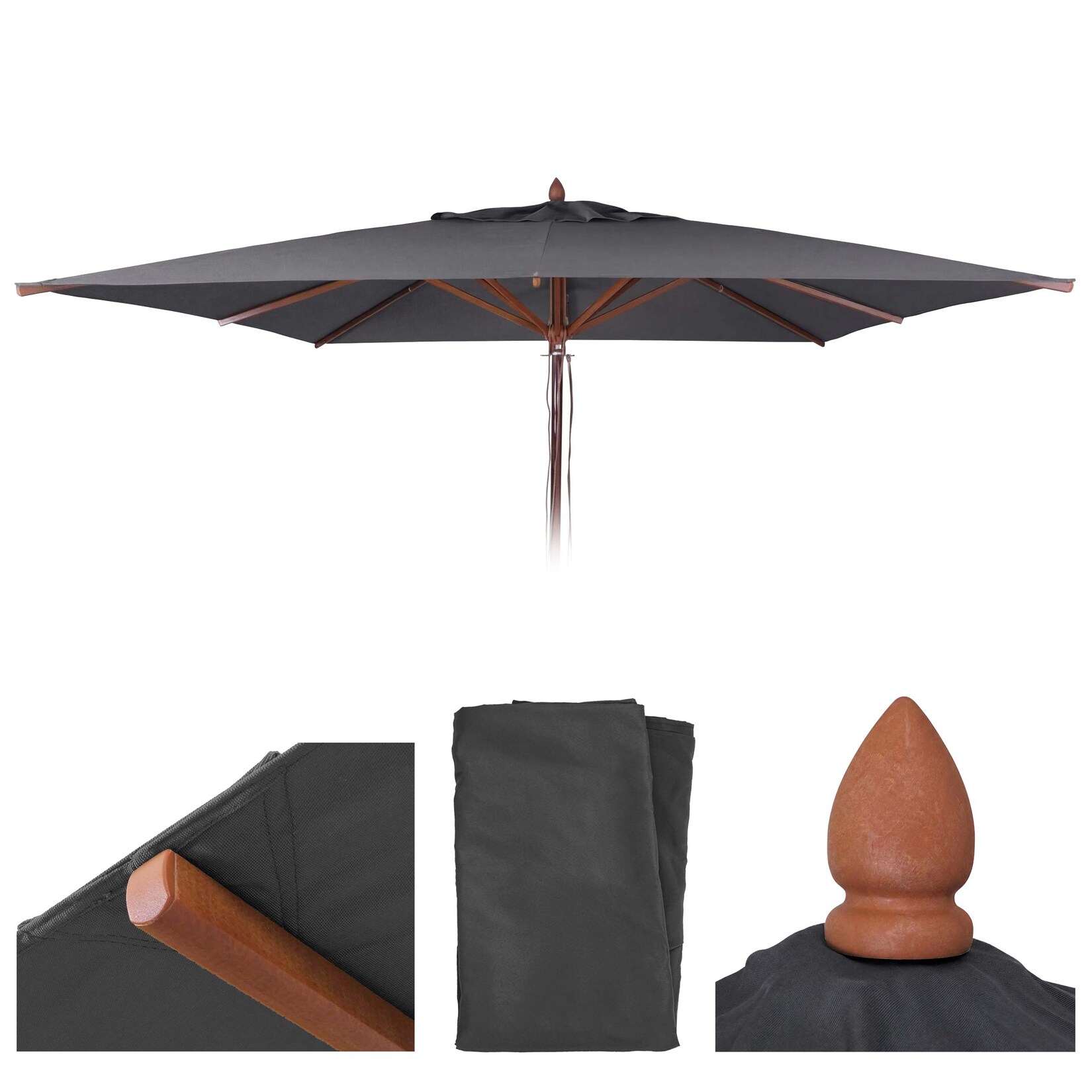 Ersatz-Bezug für Gastronomie Holz-Sonnenschirm -C57b, Sonnenschirmbezug, eckig 4x4m Polyester ~ anthrazit