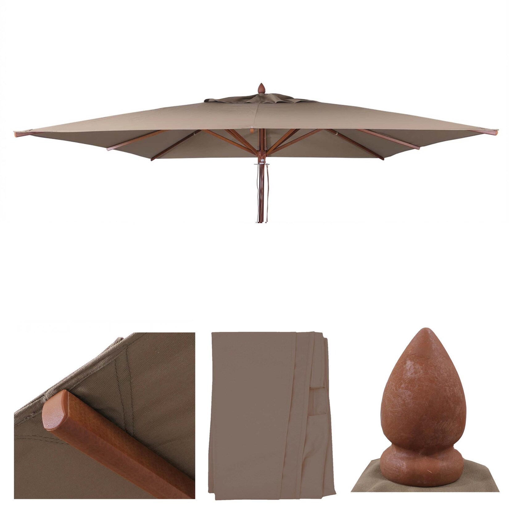 Ersatz-Bezug für Gastronomie Holz-Sonnenschirm -C57b, Sonnenschirmbezug, eckig 4x4m Polyester ~ taupe