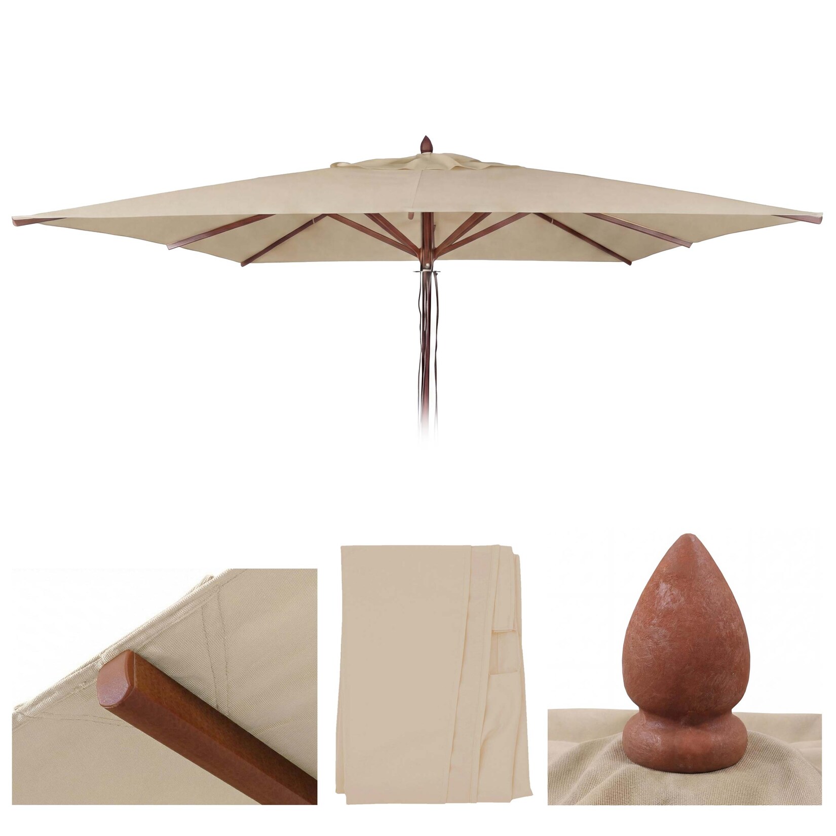 Ersatz-Bezug für Gastronomie Holz-Sonnenschirm -C57b, Sonnenschirmbezug, eckig 4x4m Polyester ~ creme