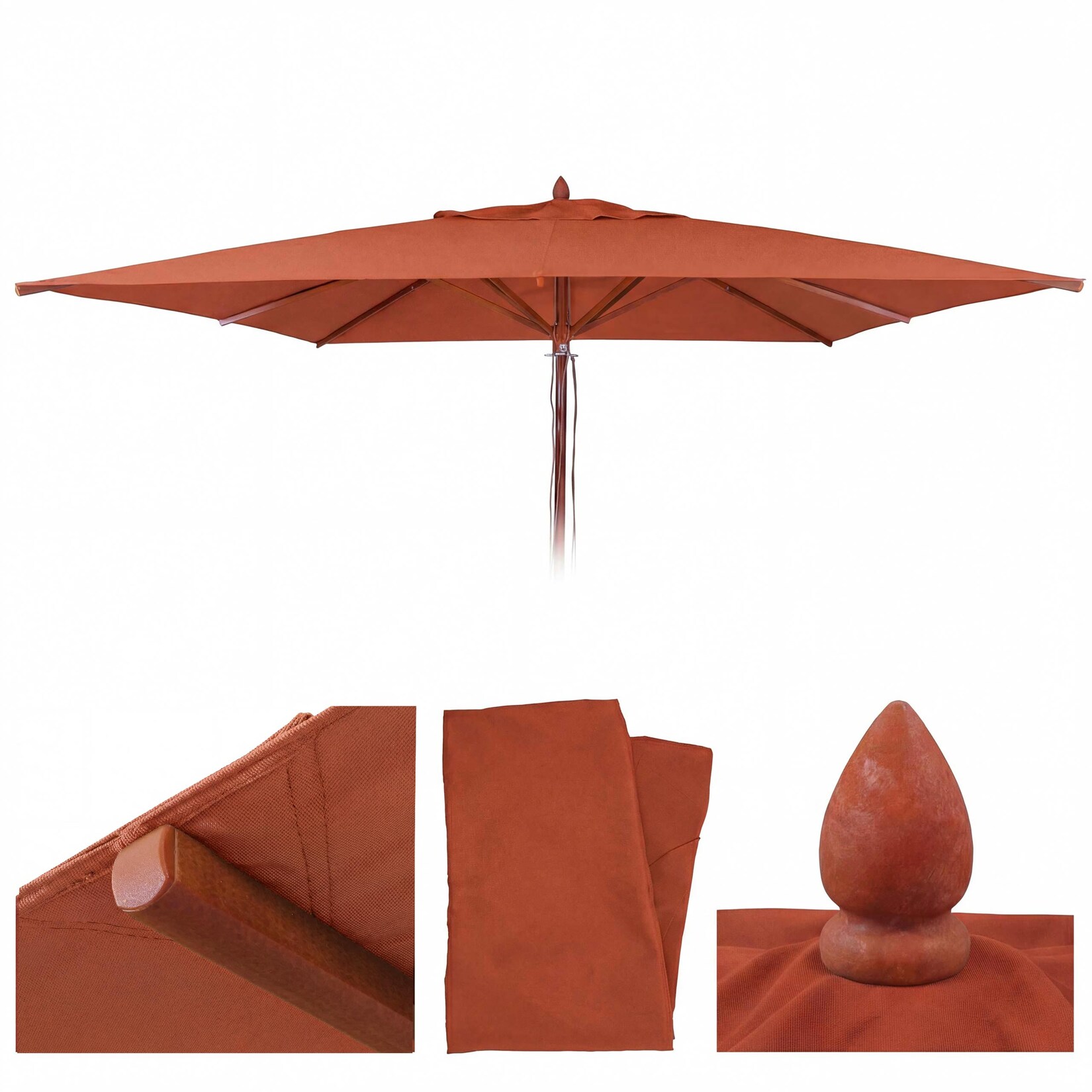 Ersatz-Bezug für Gastronomie Holz-Sonnenschirm -C57b, Sonnenschirmbezug, eckig 4x4m Polyester ~ terrakotta