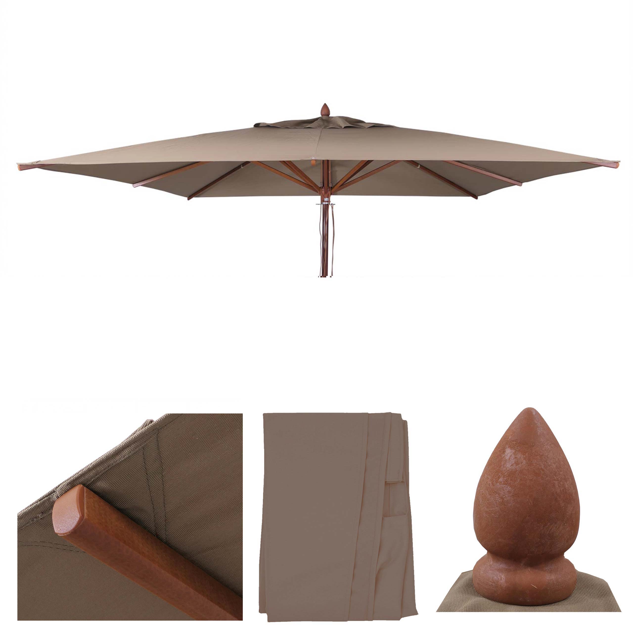 Ersatz-Bezug f&uuml;r Gastronomie Holz-Sonnenschirm MCW-C57b, Sonnenschirmbezug, eckig 3x3m Polyester ~ taupe - Bild 1