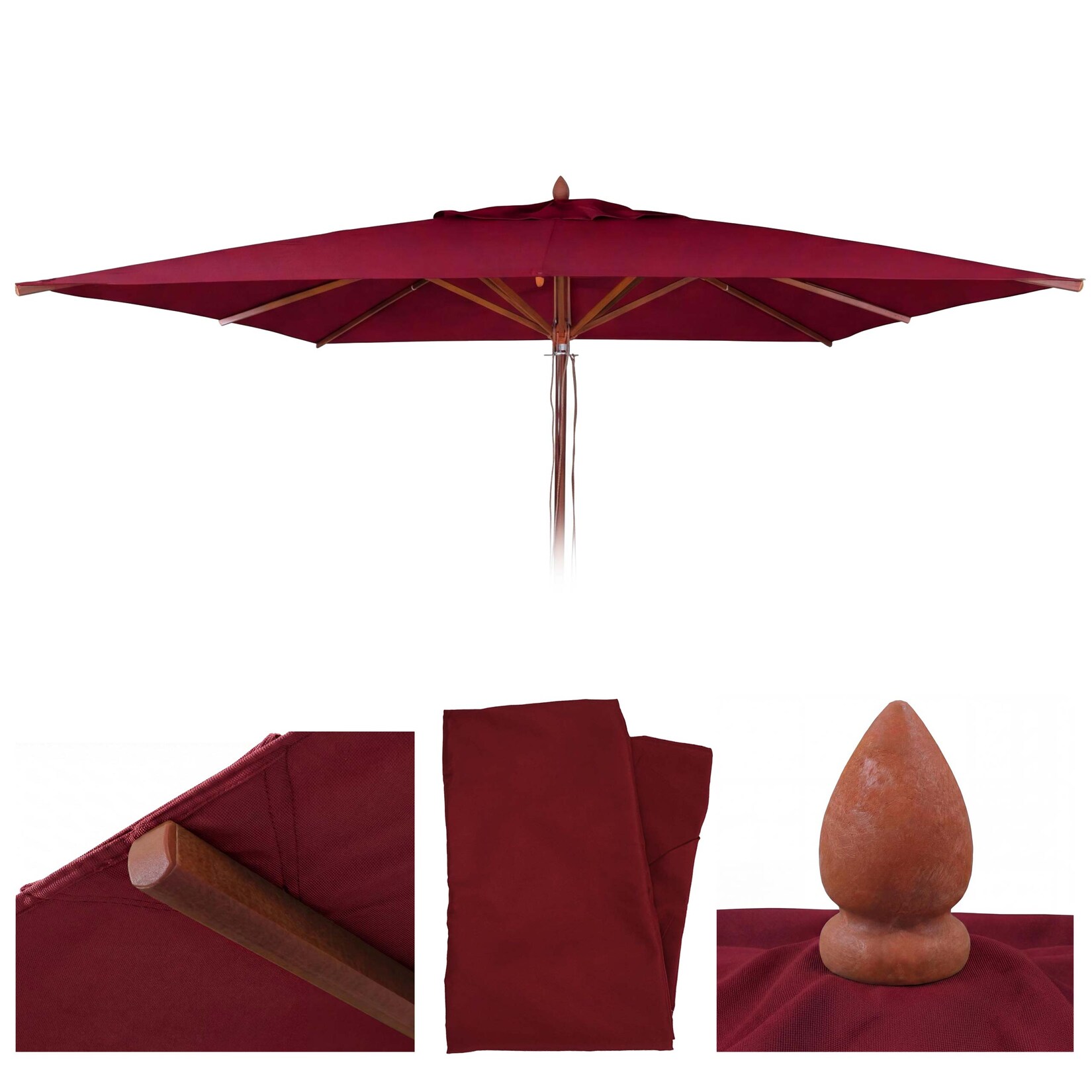 Ersatz-Bezug für Gastronomie Holz-Sonnenschirm -C57b, Sonnenschirmbezug, eckig 3x3m Polyester ~ bordeaux