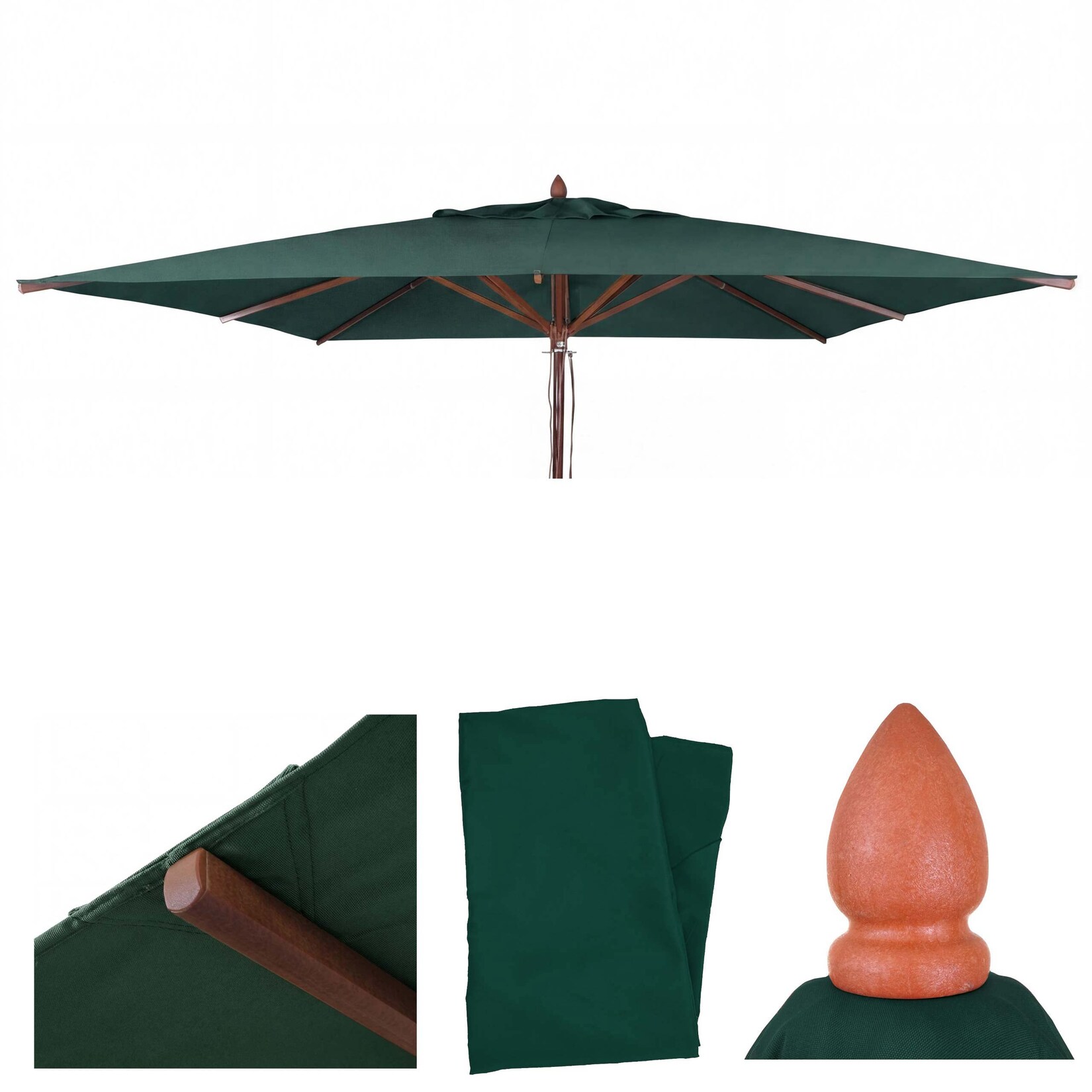 Ersatz-Bezug für Gastronomie Holz-Sonnenschirm -C57b, Sonnenschirmbezug, eckig 3x3m Polyester ~ dunkelgrün