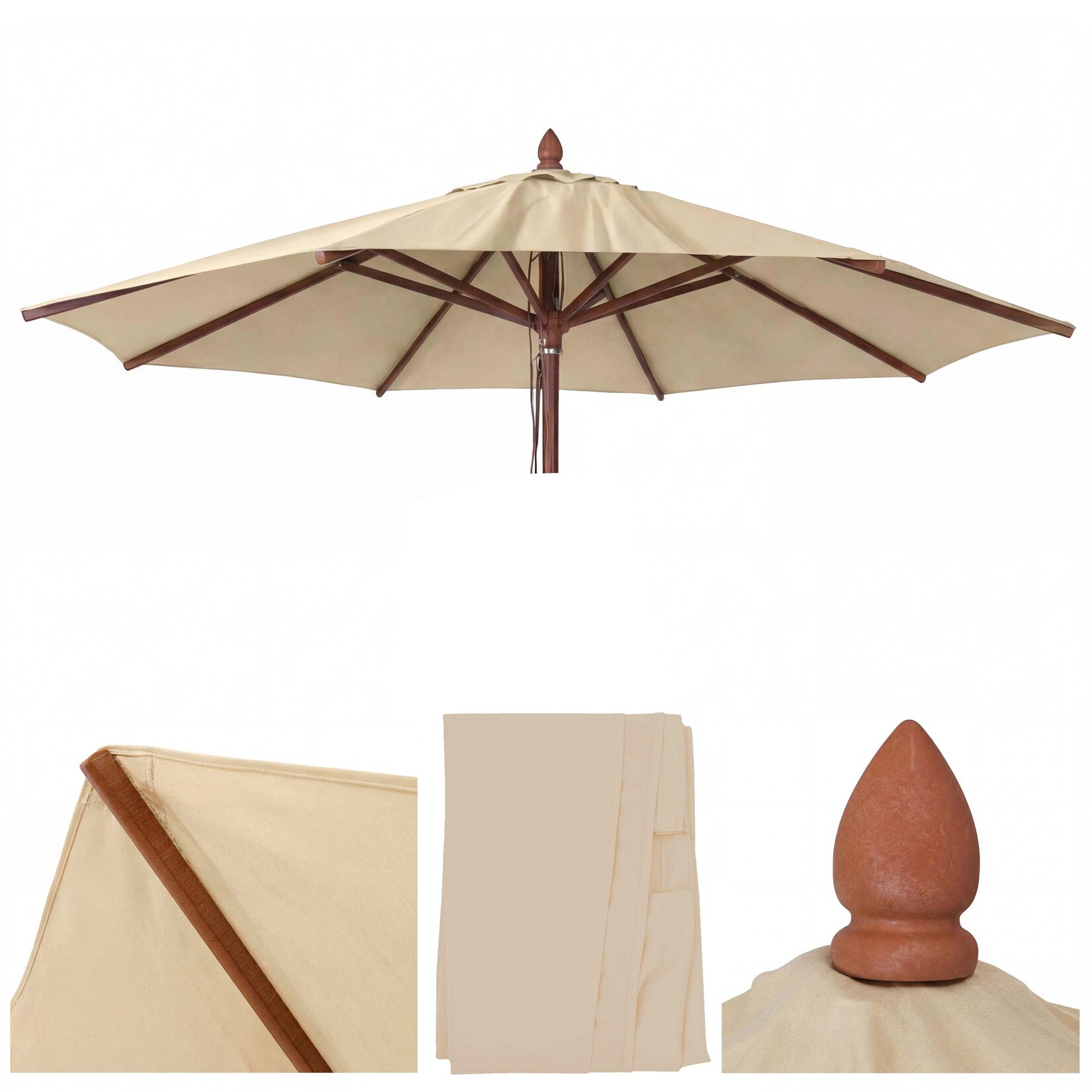 Ersatz-Bezug für Gastronomie Holz-Sonnenschirm -C57b, Sonnenschirmbezug, rund Ø3m Polyester ~ creme
