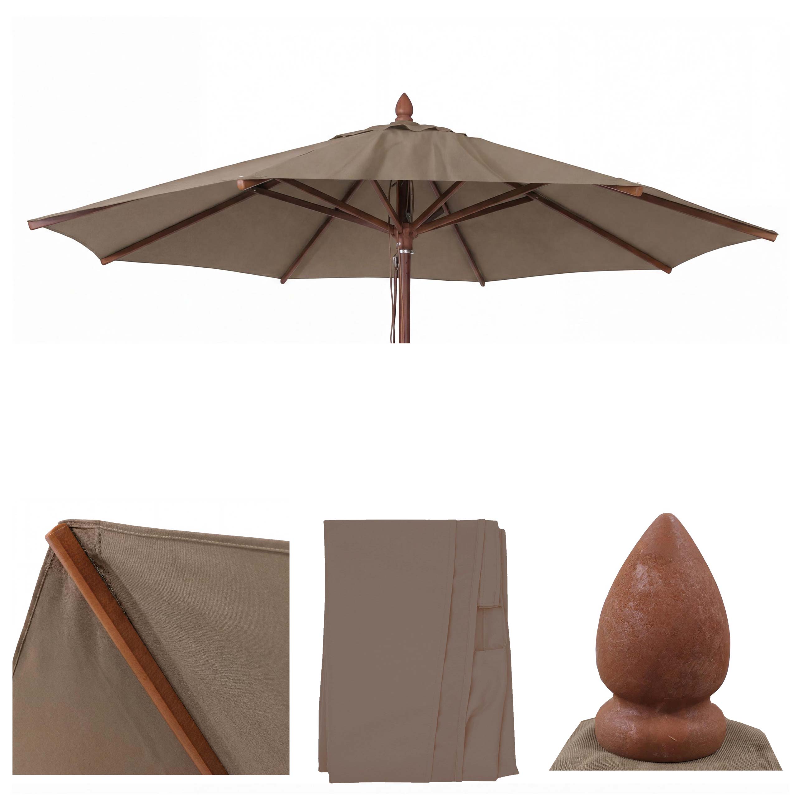 Ersatz-Bezug f&uuml;r Gastronomie Holz-Sonnenschirm MCW-C57b, Sonnenschirmbezug, rund &Oslash;3m Polyester ~ taupe - Bild 1