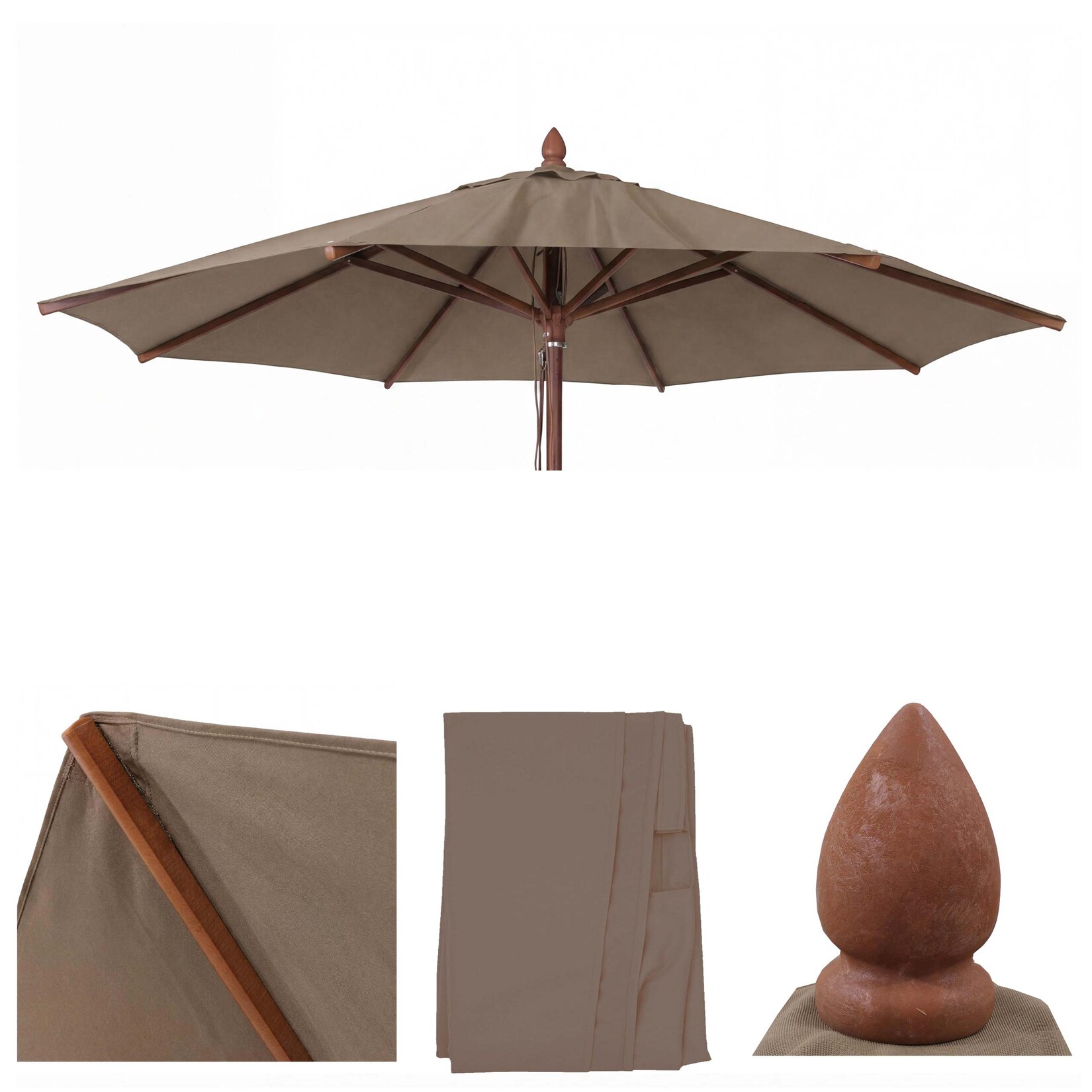 Ersatz-Bezug für Gastronomie Holz-Sonnenschirm -C57b, Sonnenschirmbezug, rund Ø3m Polyester ~ taupe