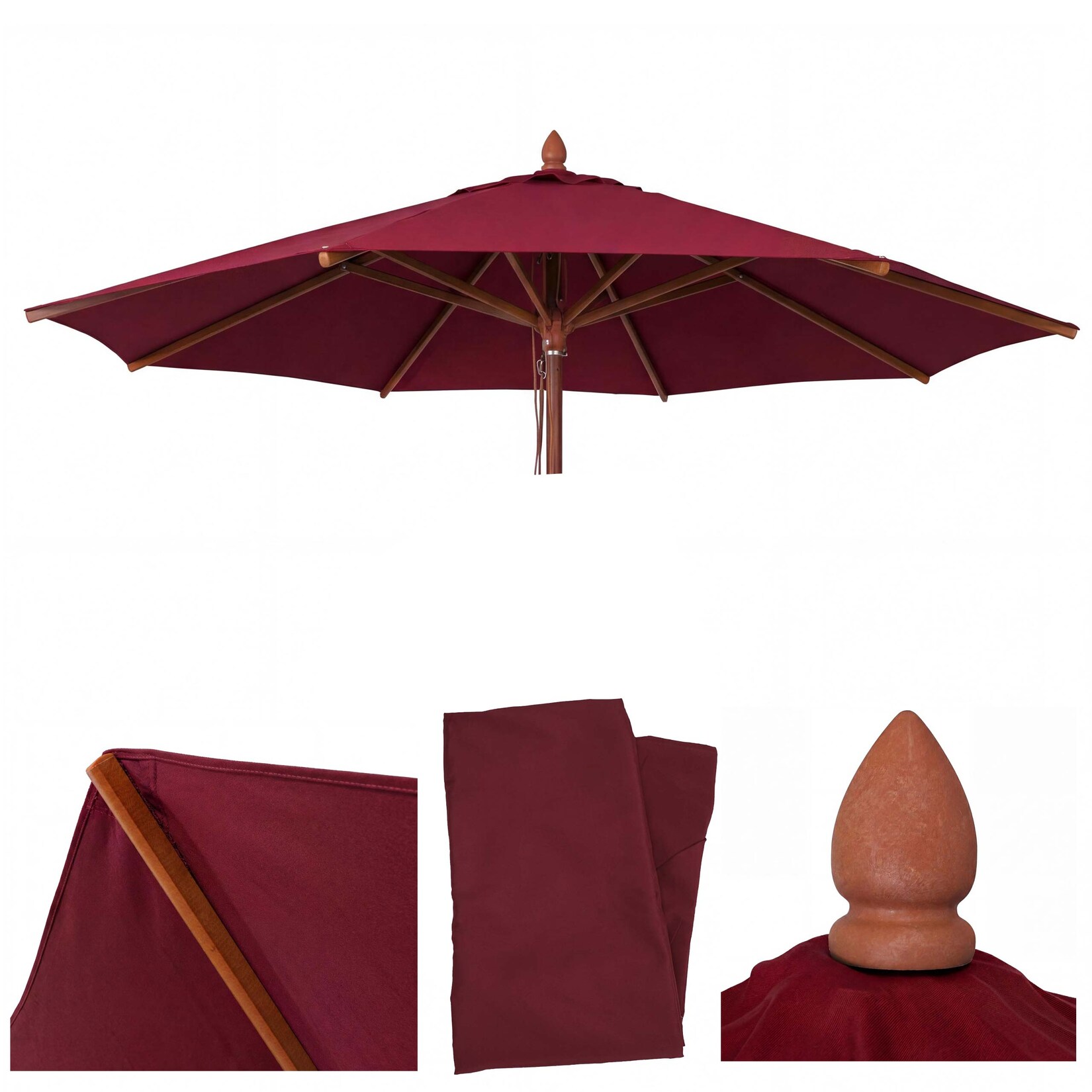 Ersatz-Bezug für Gastronomie Holz-Sonnenschirm -C57b, Sonnenschirmbezug, rund Ø3m Polyester ~ bordeaux