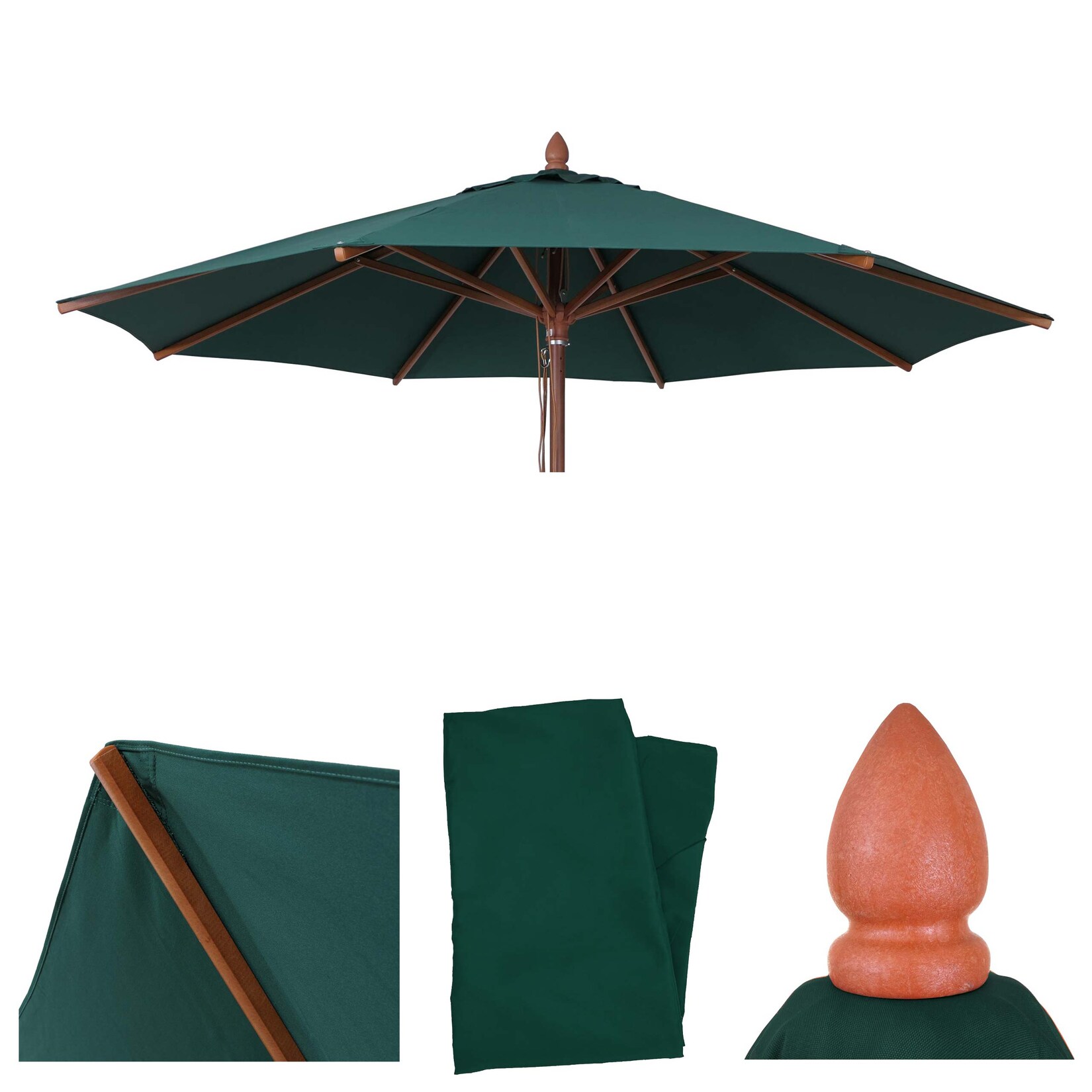 Ersatz-Bezug für Gastronomie Holz-Sonnenschirm -C57b, Sonnenschirmbezug, rund Ø3m Polyester ~ dunkelgrün