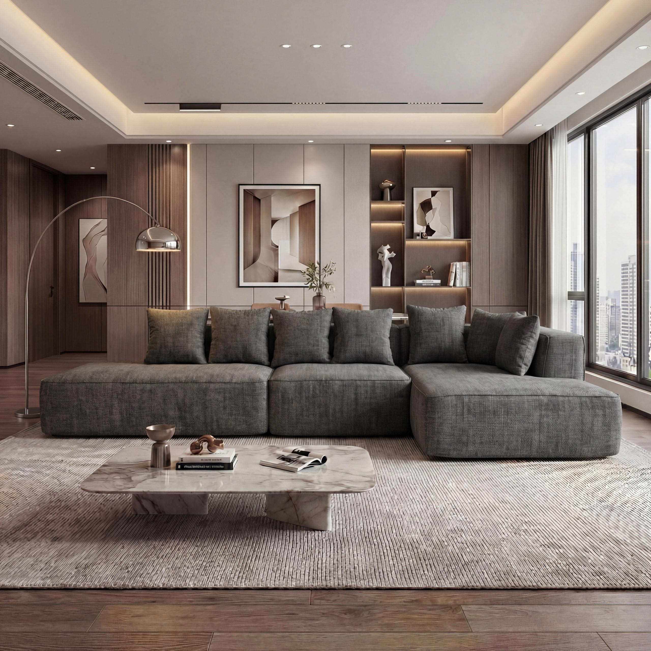 Sofa-Garnitur MCW-Q28, L-Sofa Couch Loungesofa, Stoff Chenille (270 g/m&sup2;) Liegefl&auml;che rechts 60x310x150cm ~ dunkelgrau - Bild 1