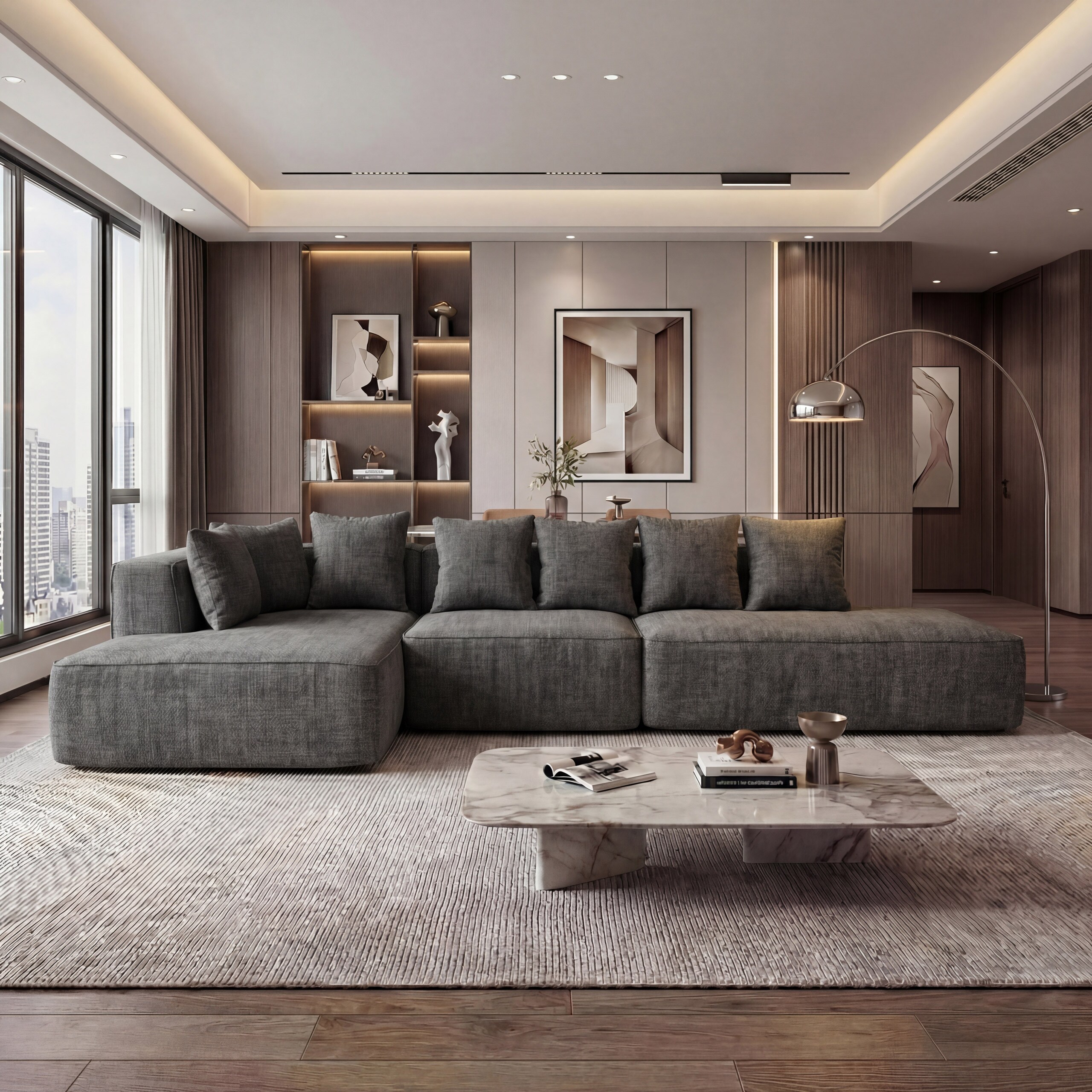 Sofa-Garnitur MCW-Q28, L-Sofa Couch Loungesofa, Stoff Chenille (270 g/m&sup2;) Liegefl&auml;che links 60x310x150cm ~ dunkelgrau - Bild 1