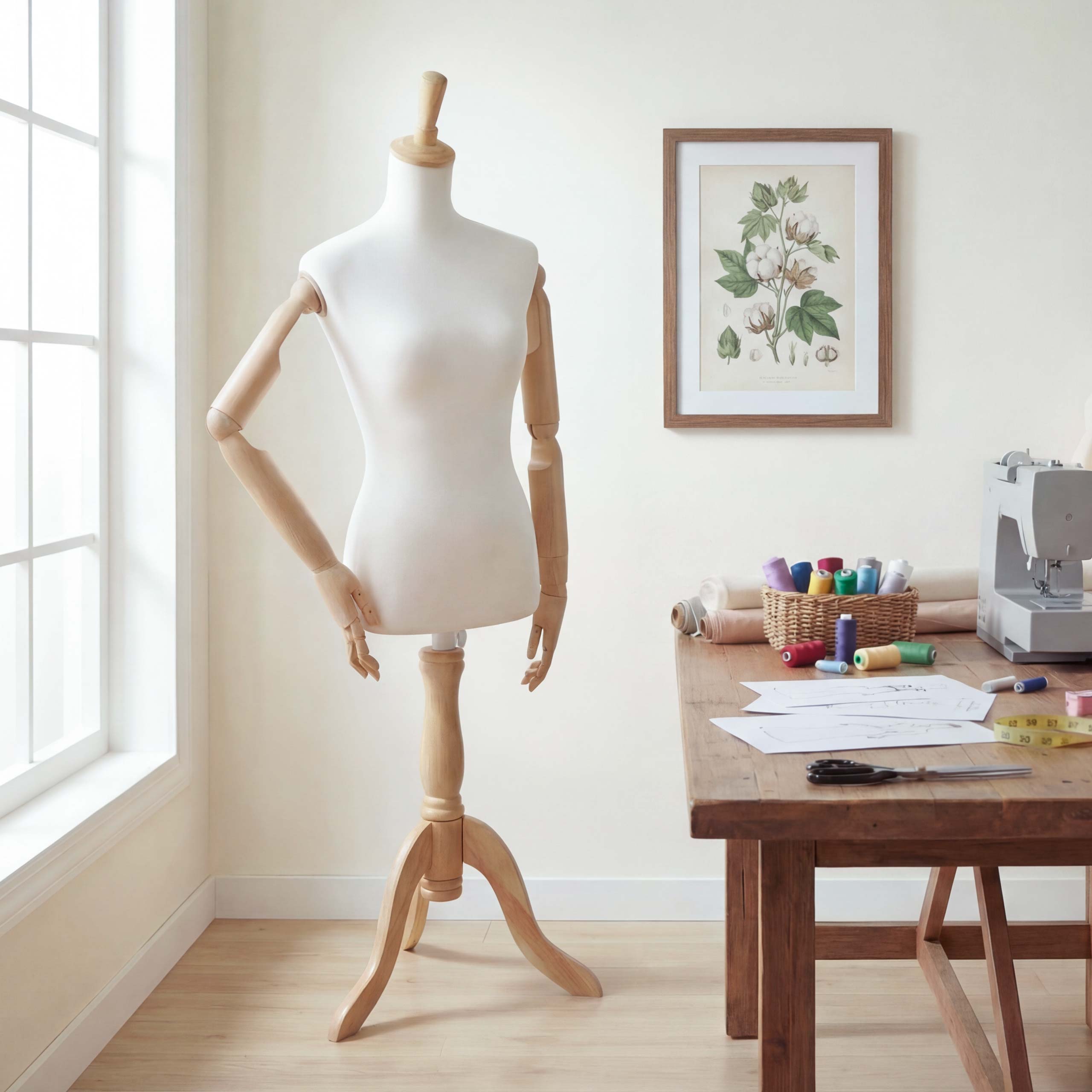 Schneiderpuppe MCW-Q23, mit Armen/H&auml;nden beweglich Schaufensterpuppe Torso weiblich, Kunststoff Holz&nbsp;MVG-zertifiziert - Bild 1