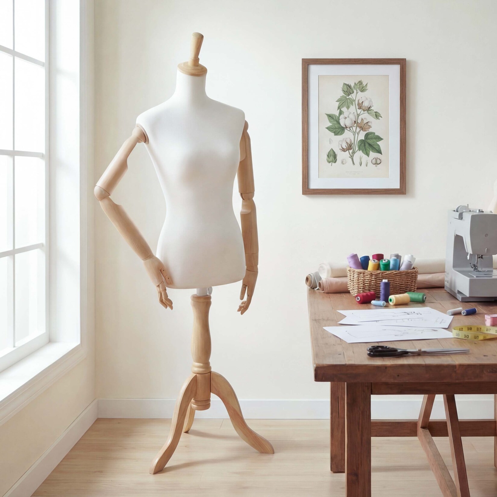 Schneiderpuppe MCW-Q23, mit Armen/Händen beweglich Schaufensterpuppe Torso weiblich, Kunststoff Holz MVG-zertifiziert