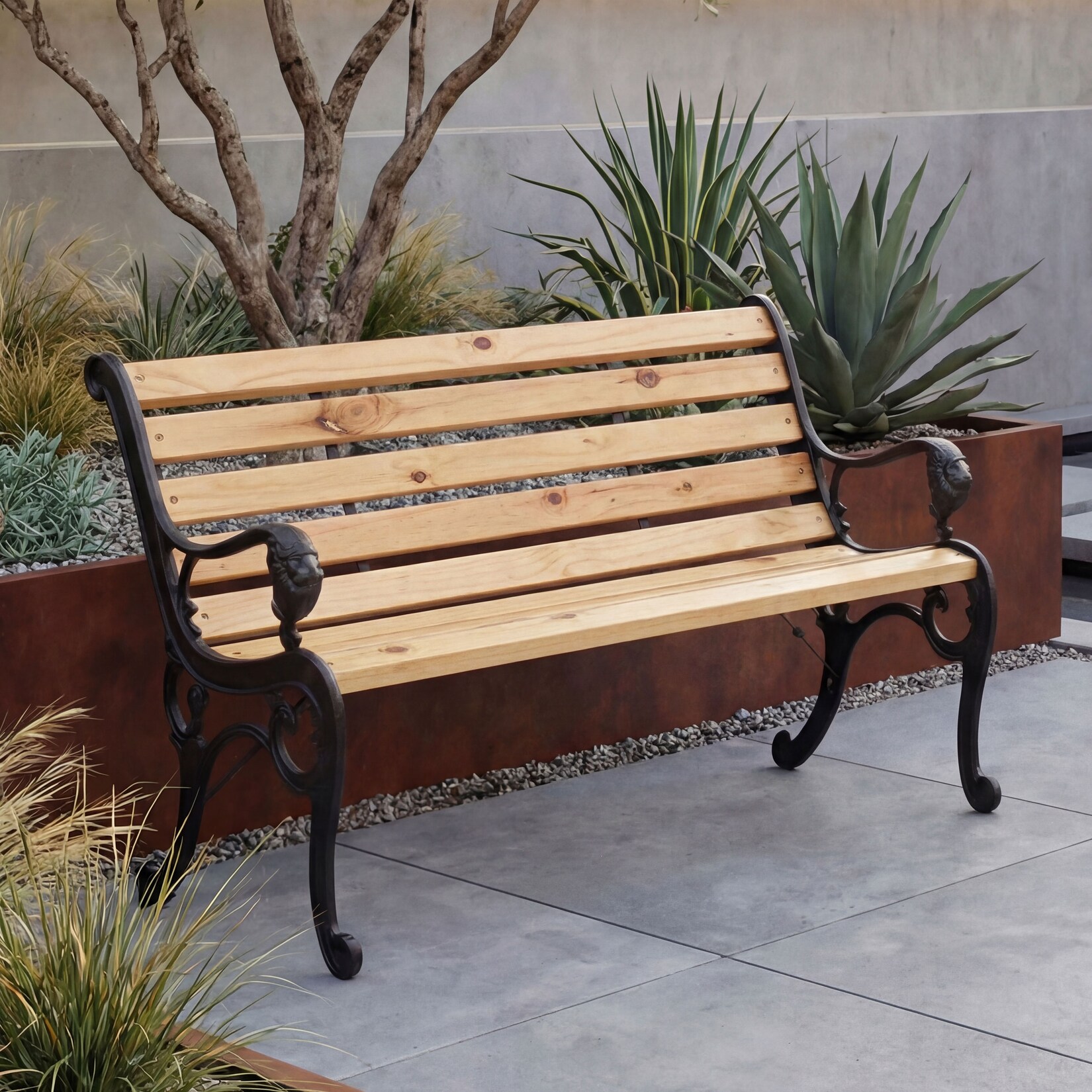 Gartenbank MCW-O25, Sitzbank Parkbank Holzbank 2-Sitzer, Gusseisen Holz Kiefer, 132cm ~ natur