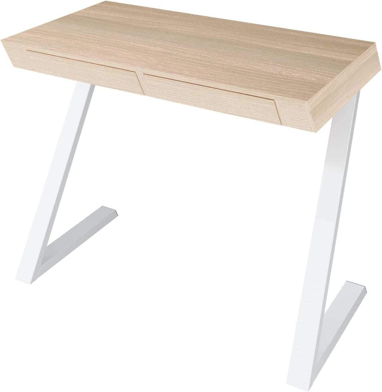 Letti Moderni Schreibtisch Nith 100x76 cm in Eiche Wei&szlig; &ndash; moderner Arbeitstisch - Bild 1