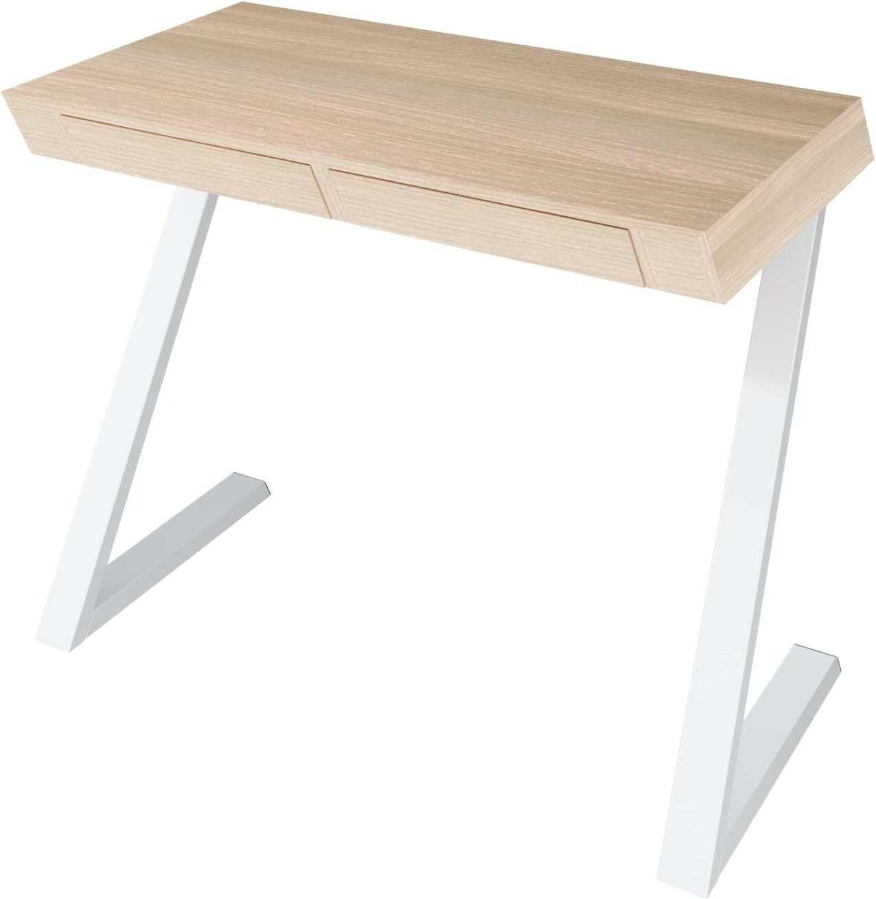 Letti Moderni Schreibtisch Nith 100x76 cm in Eiche Weiß – moderner Arbeitstisch