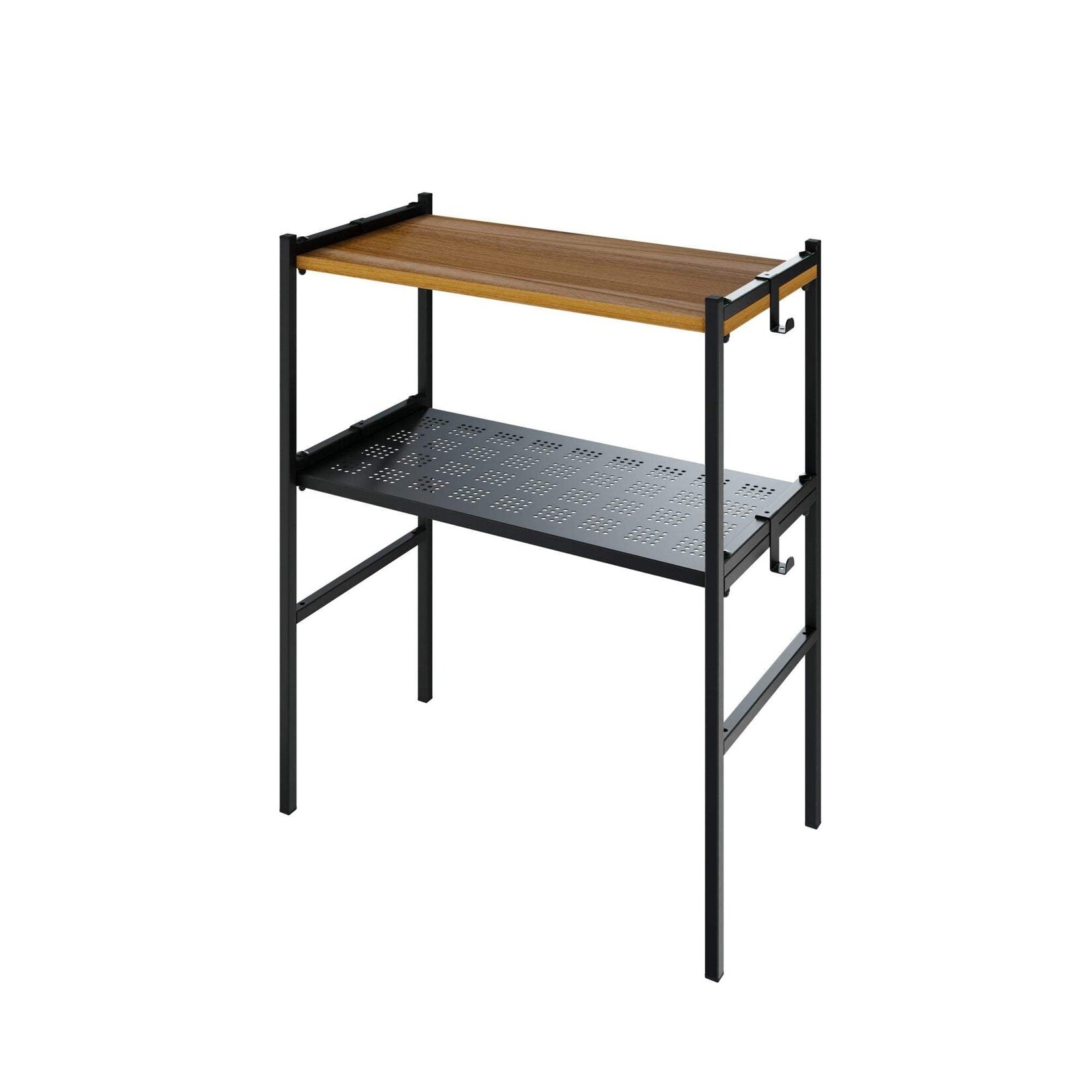 Letti Moderni Blumentreppe – rechteckig – LEVIRA – Metall/Holz – Schwarz/Walnuss – 60×32×73 cm