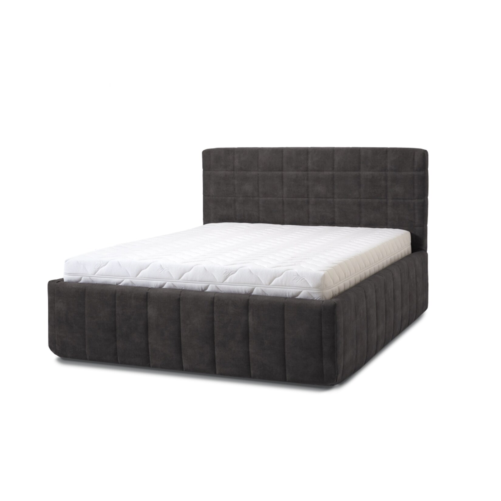 Letti Moderni Polsterbett Quadro Grande 160x200 in Plüsch Anthracite
