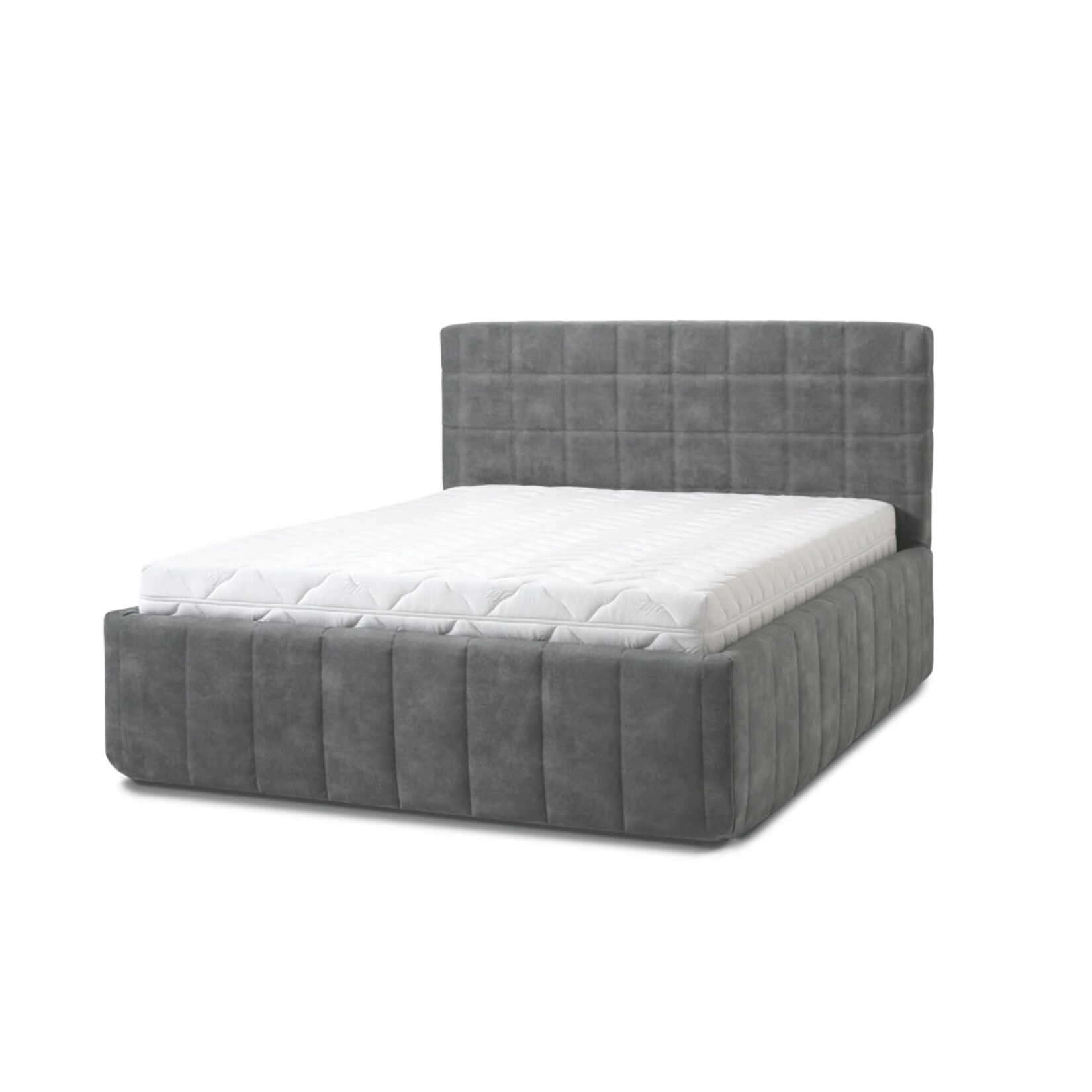 Letti Moderni Polsterbett Quadro Grande 180x200 in Plüsch Cement Green Gray