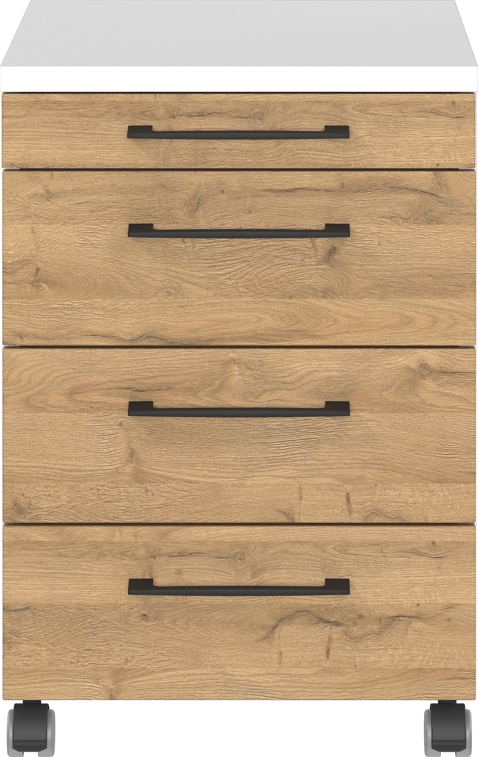 Germania Rollcontainer 4251-559 GW-Profi, in Wei&szlig;/Grandson-Eiche-Nb., mit Utensilienfach, 42 x 61 x 49 cm (BxHxT) 
