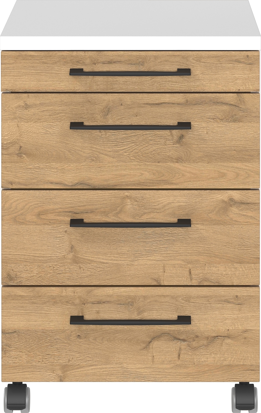 Germania Rollcontainer 4251-559 GW-Profi, in Weiß/Grandson-Eiche-Nb., mit Utensilienfach, 42 x 61 x 49 cm (BxHxT)