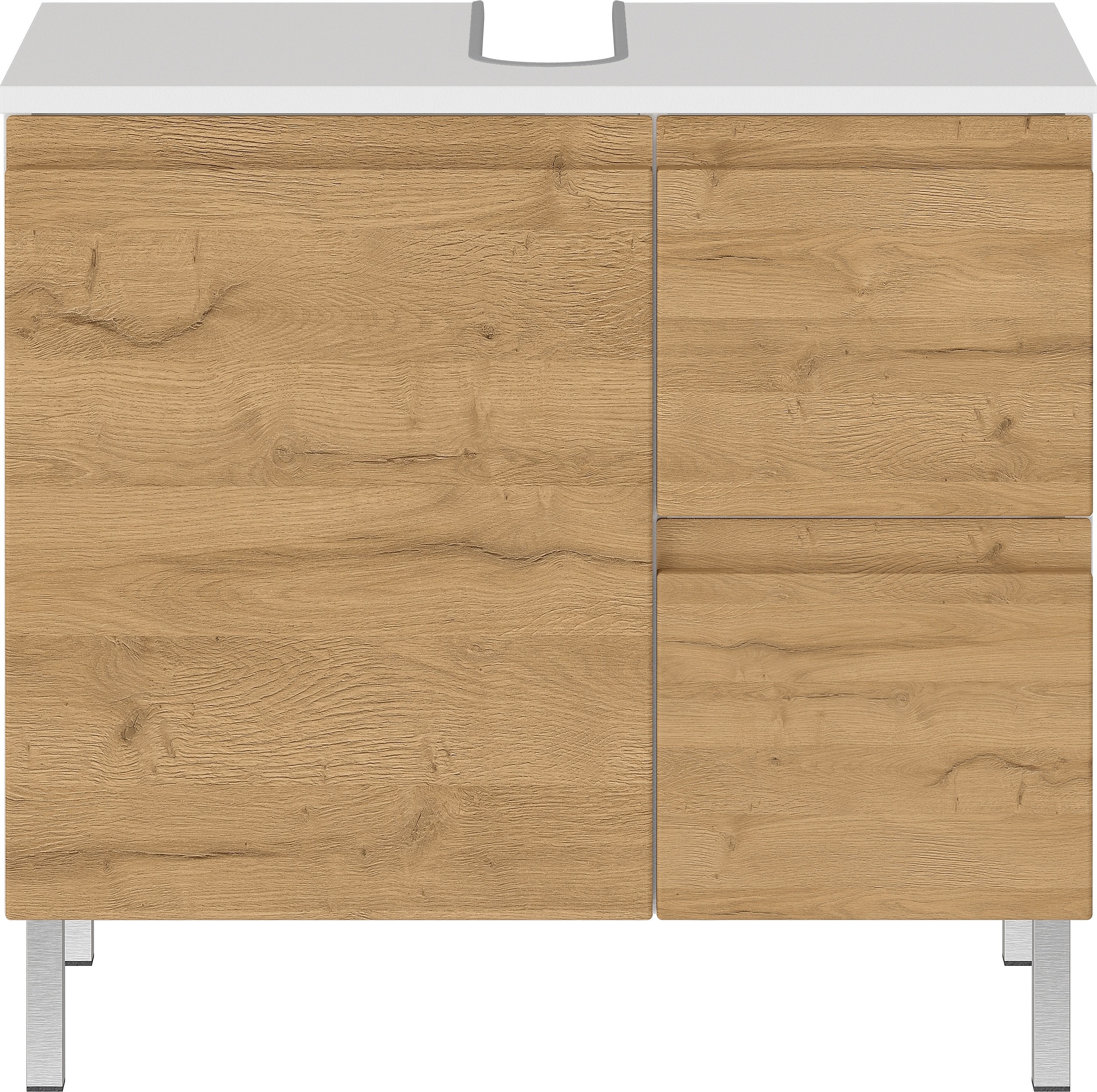 Germania Waschbecken-Unterschrank 4330-559 GW-Torrance, in Weiß/Eiche, mit Siphonausschnitt, 60 x 56 x 34 cm (BxHxT)