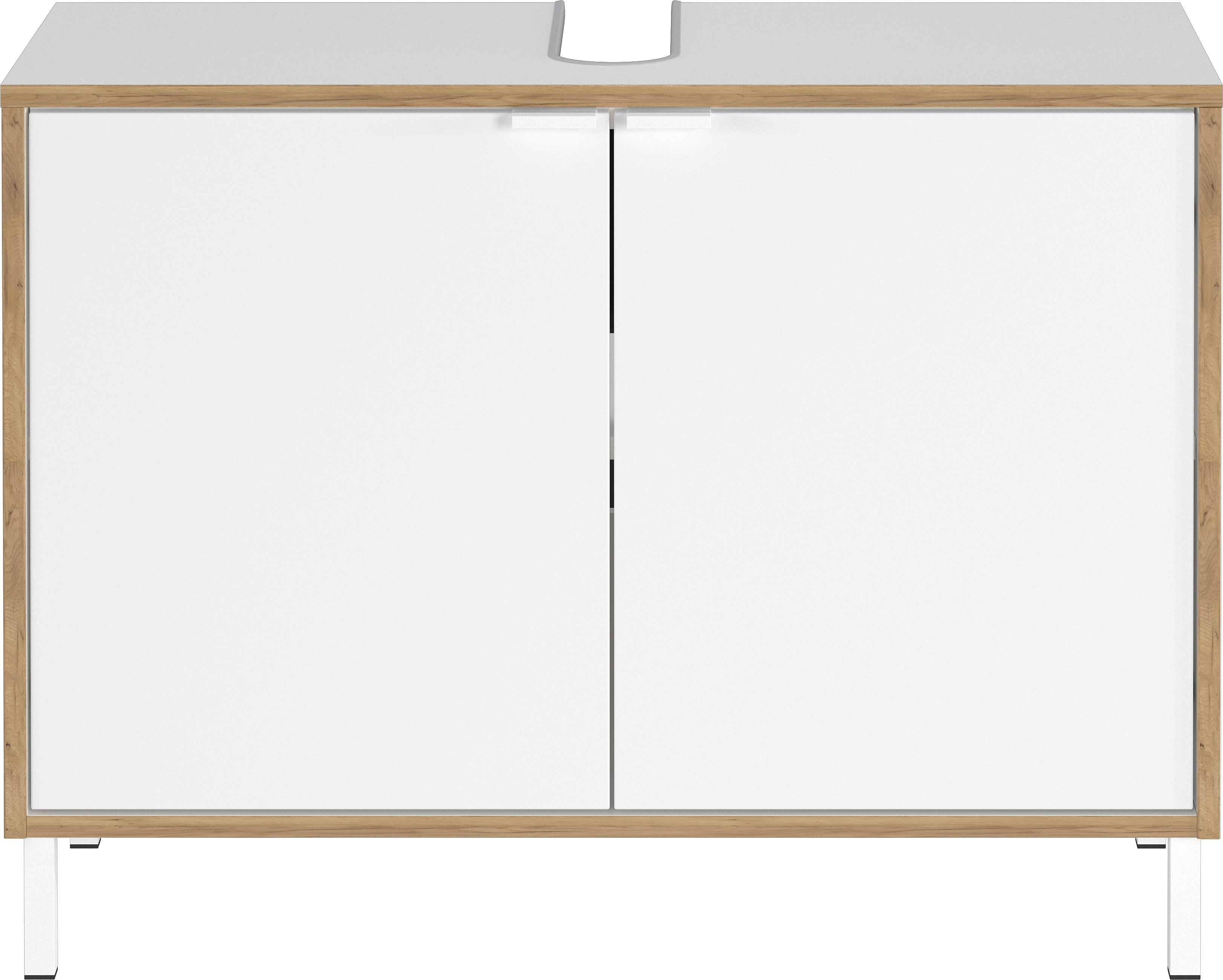 Germania Waschbeckenunterschrank 5000-513 GW-Topeka, in Wei&szlig;/Eiche, mit Siphonaussparung, 80 x 60 x 34 cm (BxHxT) - Bild 1