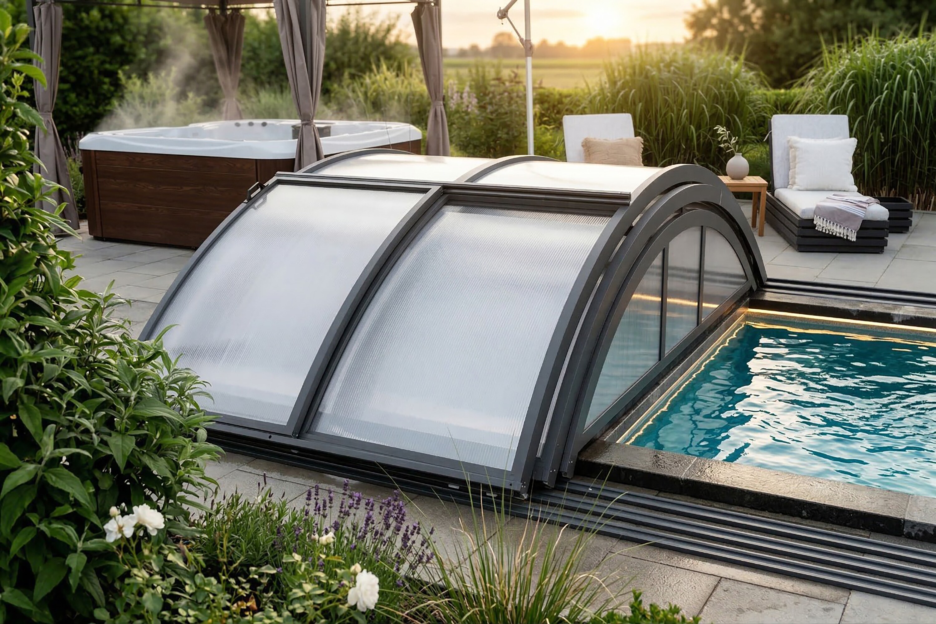 Pool&uuml;berdachung "Ad&egrave;le" aus Aluminium, ca. 8,15 x 4,10 x 1,02 m - Bild 1